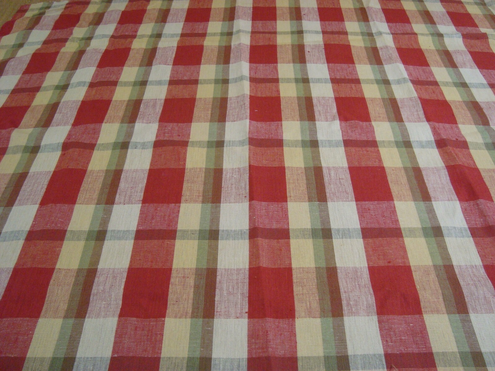 1.3 Yds SCHUMACHER Fabric Augusta Orchard 100% Linen Plaid Drapery 56″x 48″ BTP