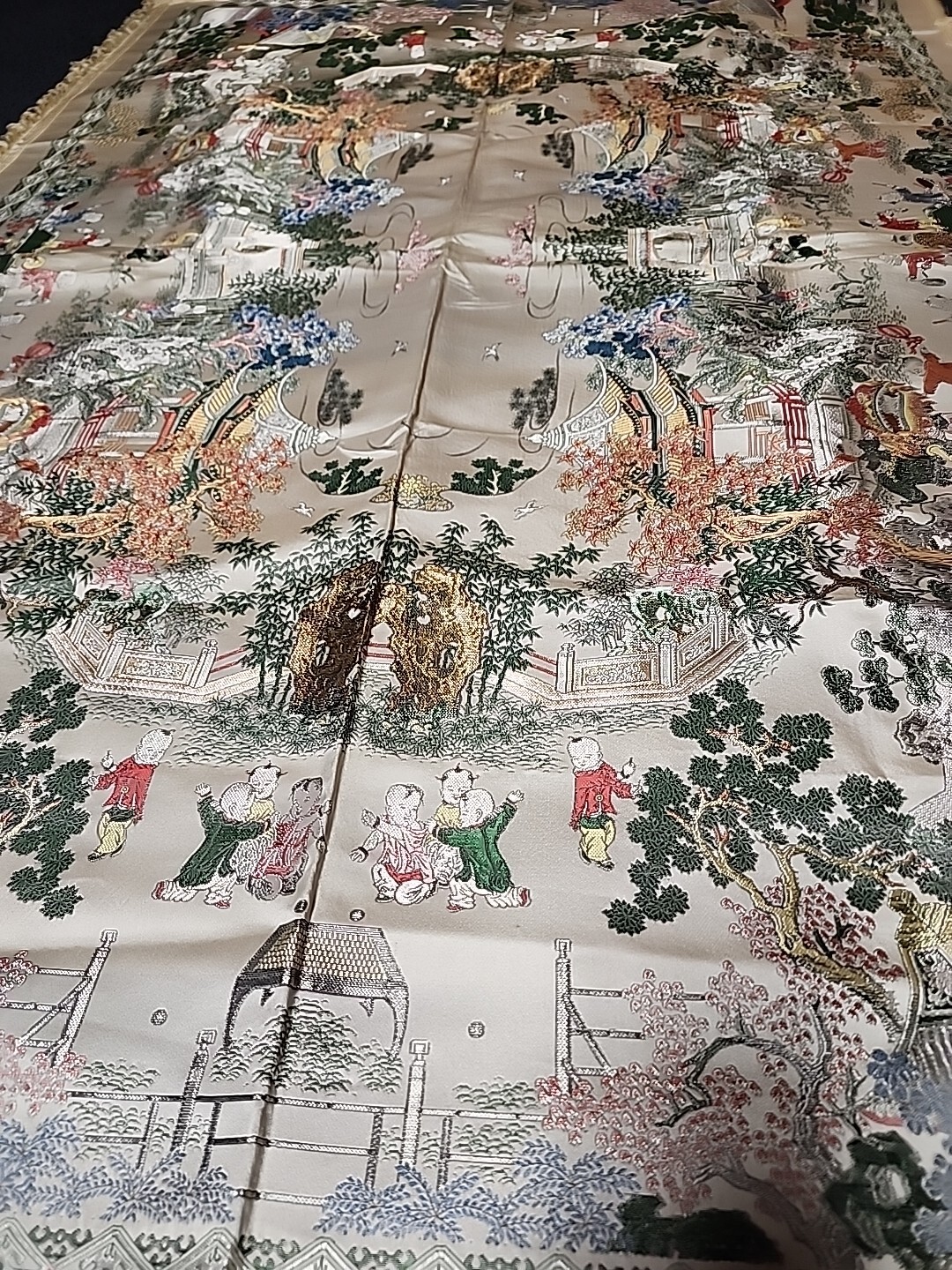 Vintage Oriental Silk Brocade Table Cloth/wall Hanging. Reversable Pattern