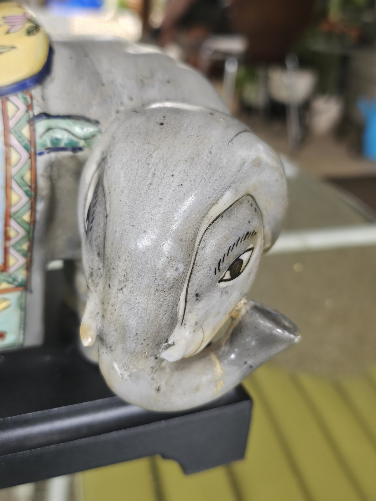 Vintage CHINESE ENAMELED PORCELAIN ELEPHANT WITH A ZUN VASE Turned Lamp