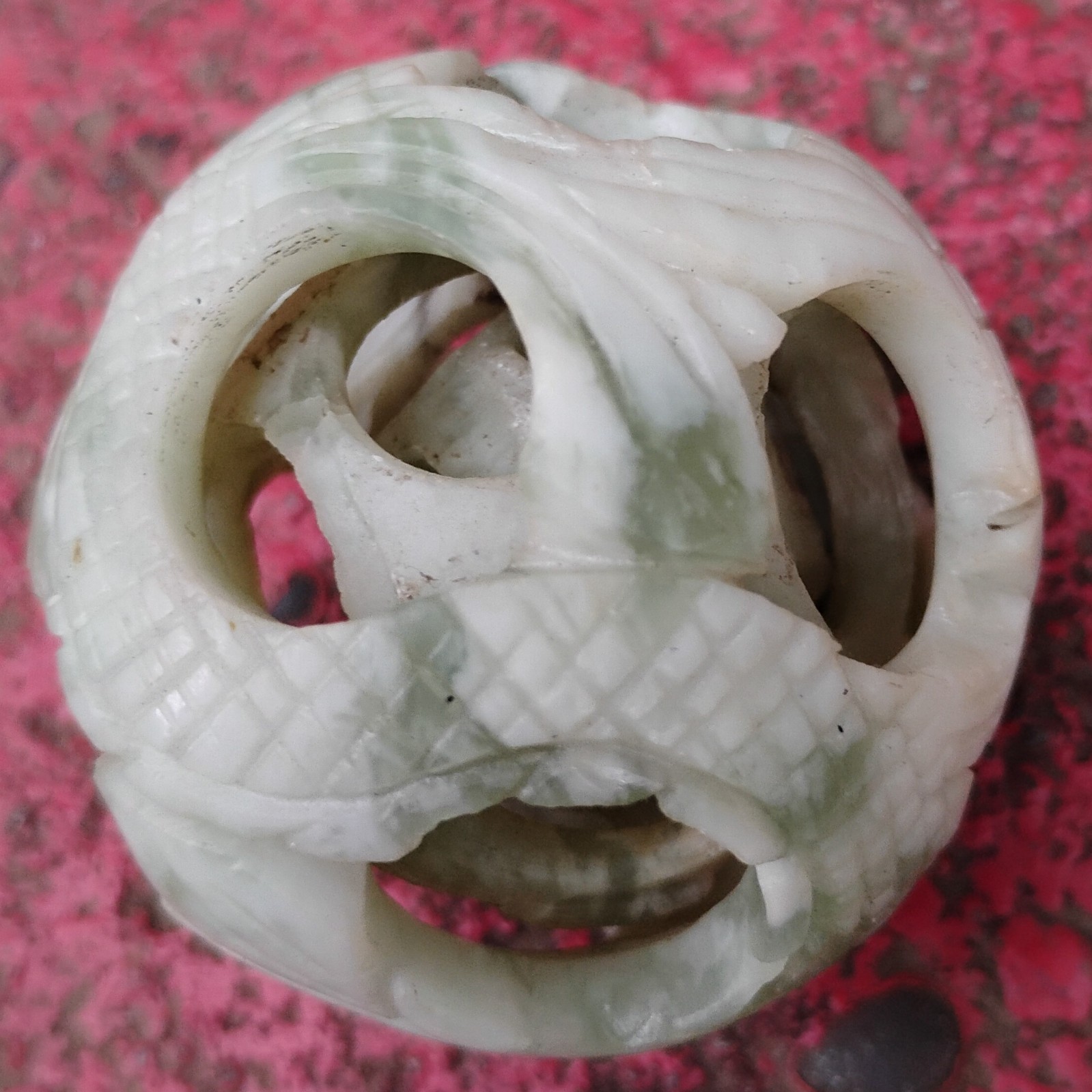 Vintage Chinese Carved Jade Stone Puzzle Ball Sphere 4-Layers Deep 2”