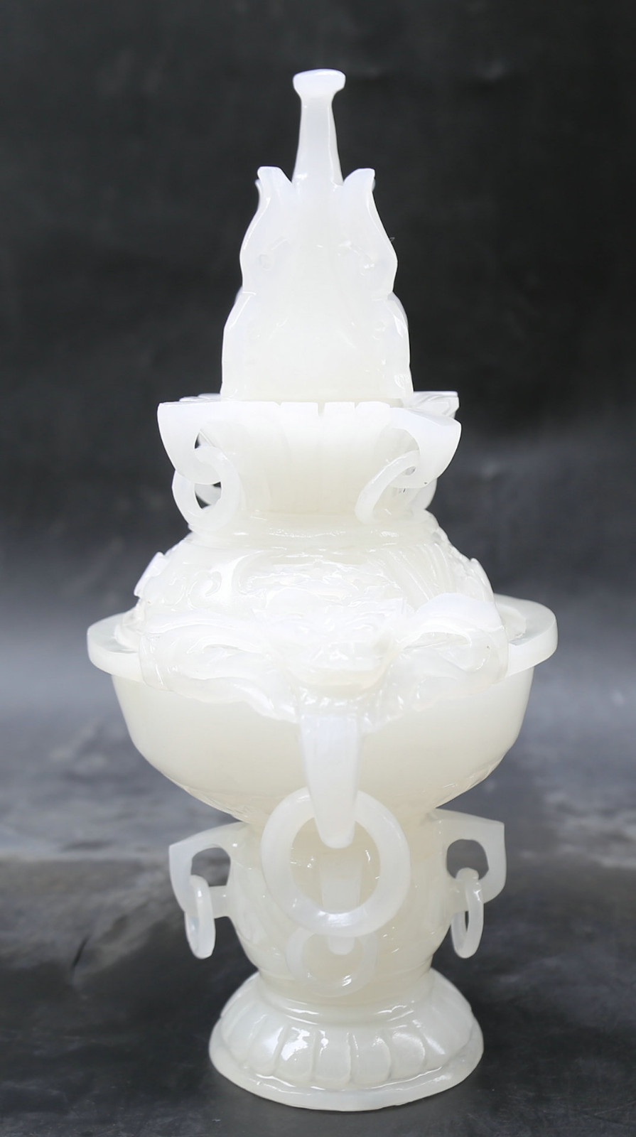 10″ Chinese White Jade Hand Carved Lovable Animal Dragon Incense Burner Censer