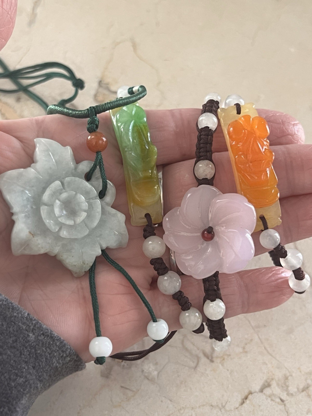 Multi Colored Jade String Bracelets & Necklace adjustable Lot Flowers