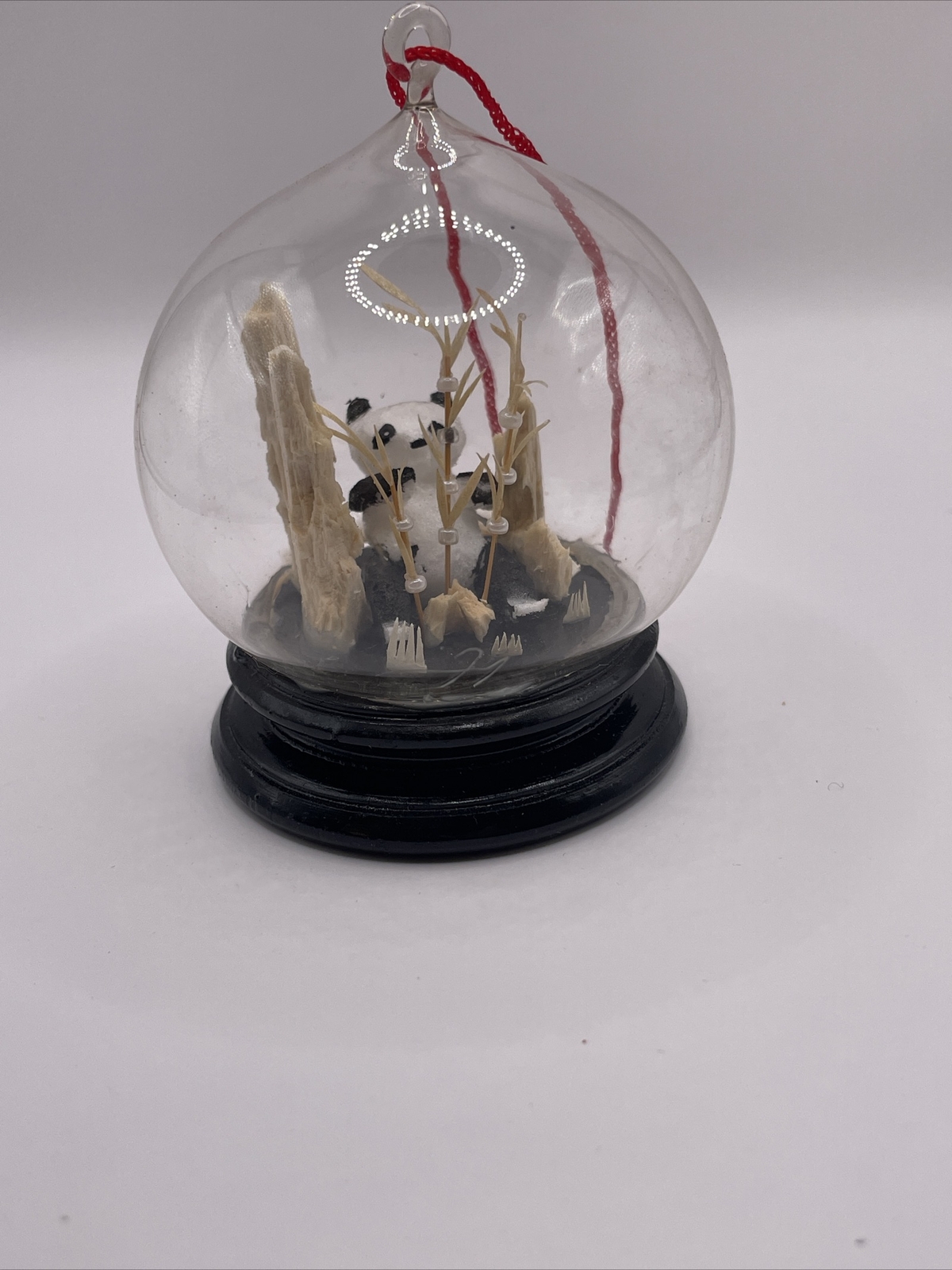 NOS Panda Bear Diorama Asian Cork Sculpture Ornament Hanging Vintage w/ Box AL3