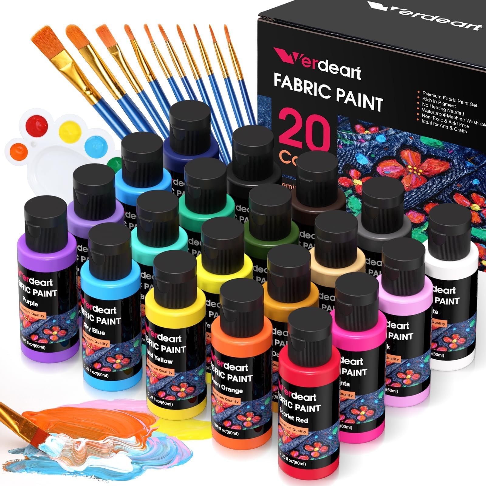 Fabric Paint, 20 Colors Permanent Soft Fabric Paint Set for Clothes in Bottle…
