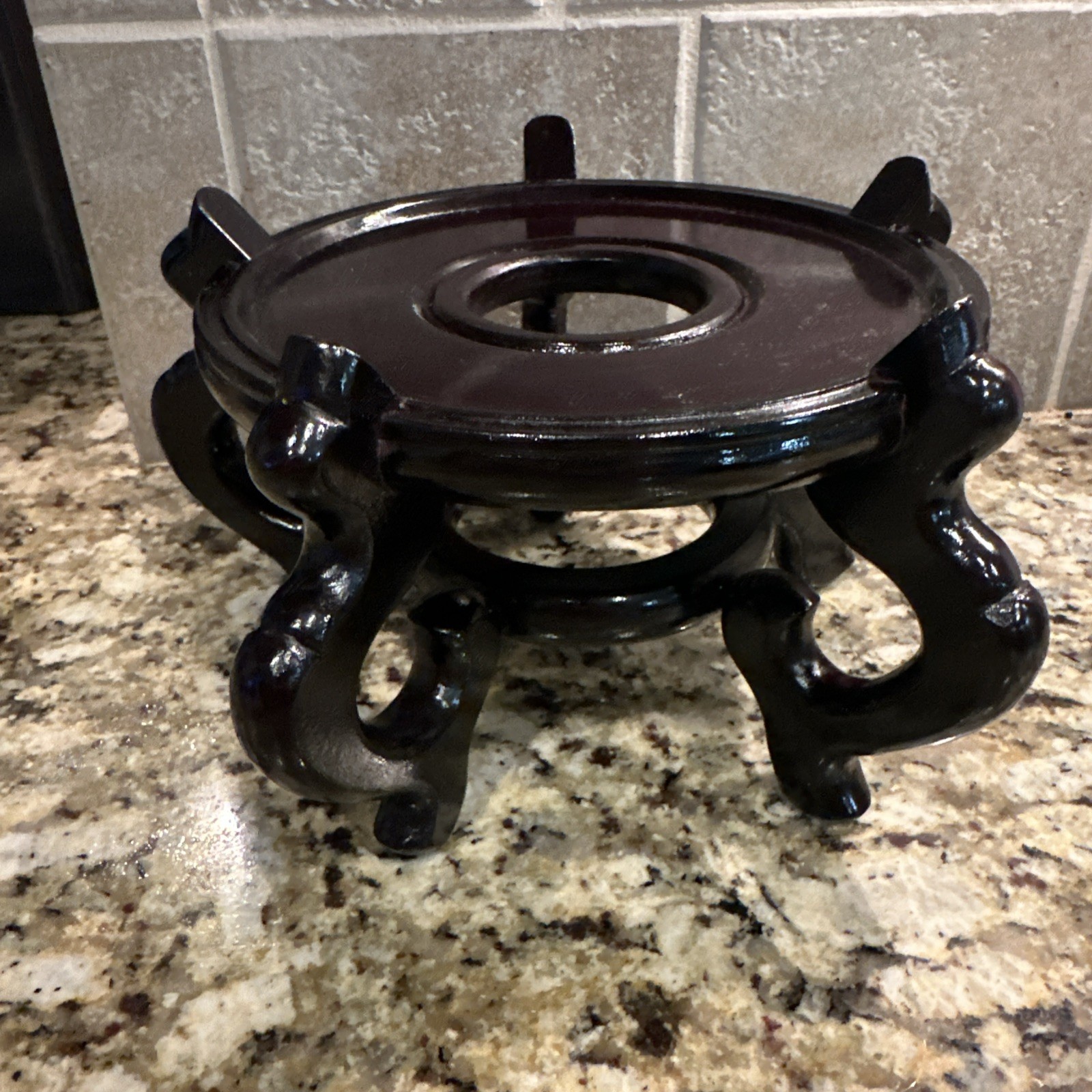 Vintage Chinese Dark Wood Stand 6” Diam For Urn Plant Fish Bowl