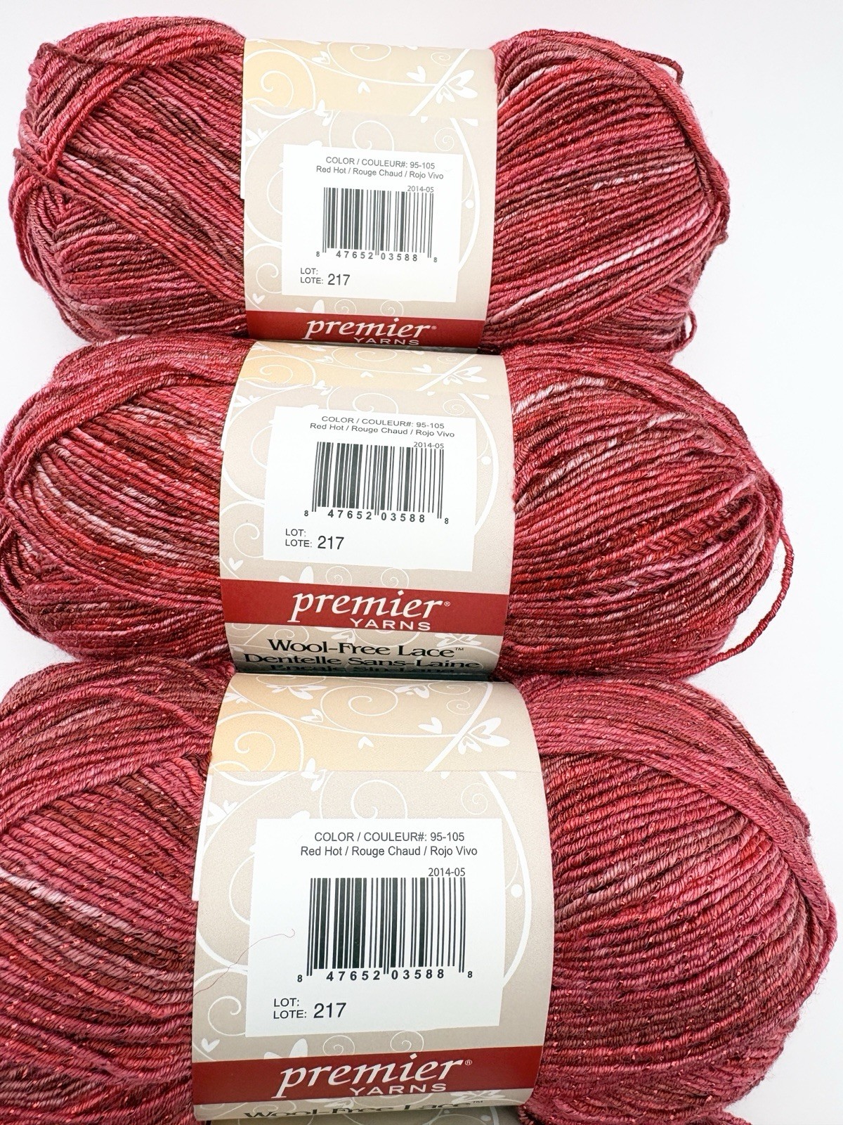 You Pick # of Skeins ~ Premier Wool-Free Lace Acrylic ’95-105 Red Hot’ 448yd