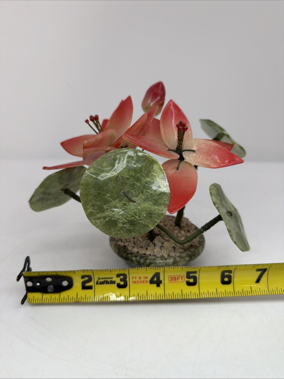 Vintage Asian Jade Stone Blossom Bonsai Tree, Small Approximately 6”x 7”