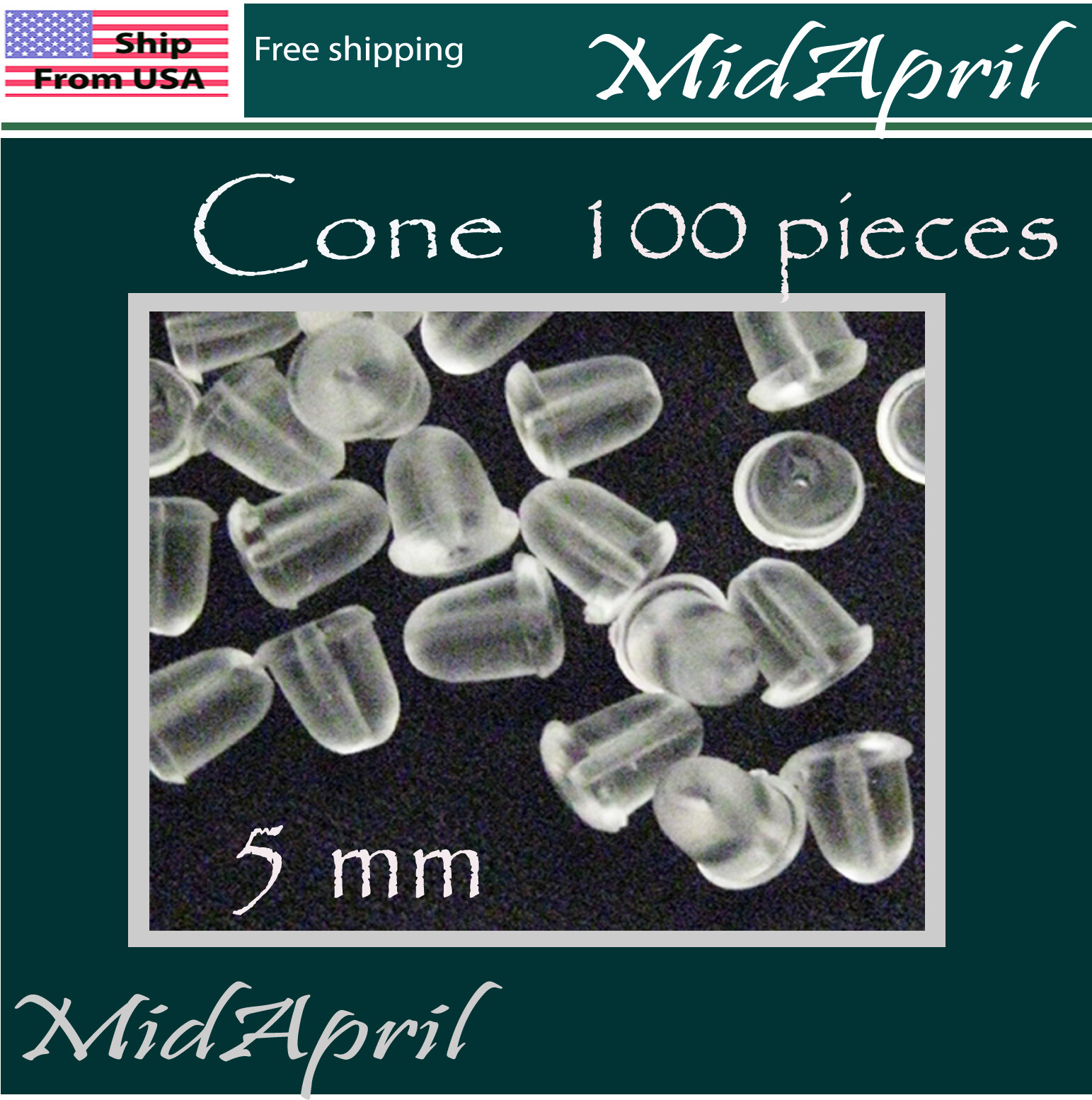 Cone Earring Back Stopper 5 mm Silicone Rubber 100 pcs US seller