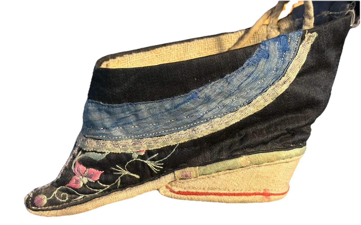 Antique Chinese 19th Cen Qing Dynasty Silk Embroidered Lotus Bound Foot Shoe 4″