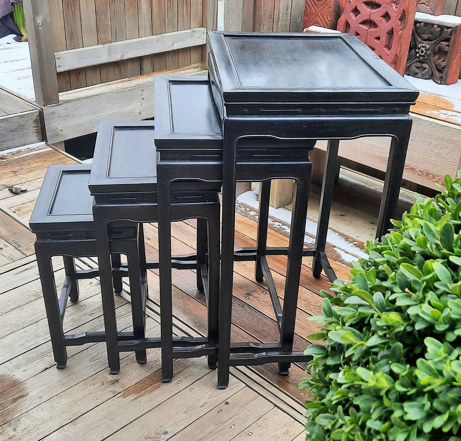 EBONIZED elegant chinese rosewood nesting tables vtg end side statue bowl stand