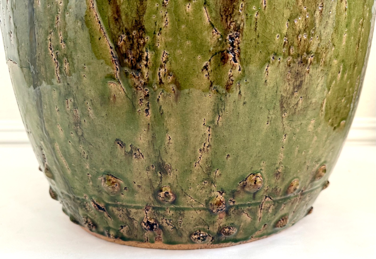 Late 20th-C Chinese Ming Style Glazed Heavy Ceramic Garden Drum Stool, a Pair