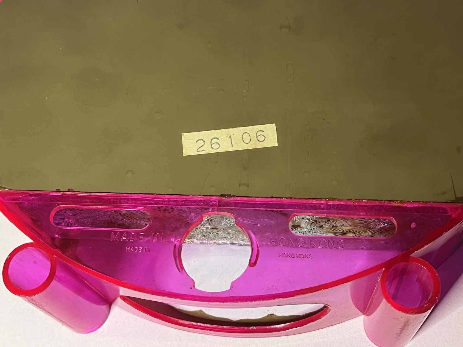 Pink Plastic Oval Case Diorama Birds Tree Mirrored Made in Hong Kong