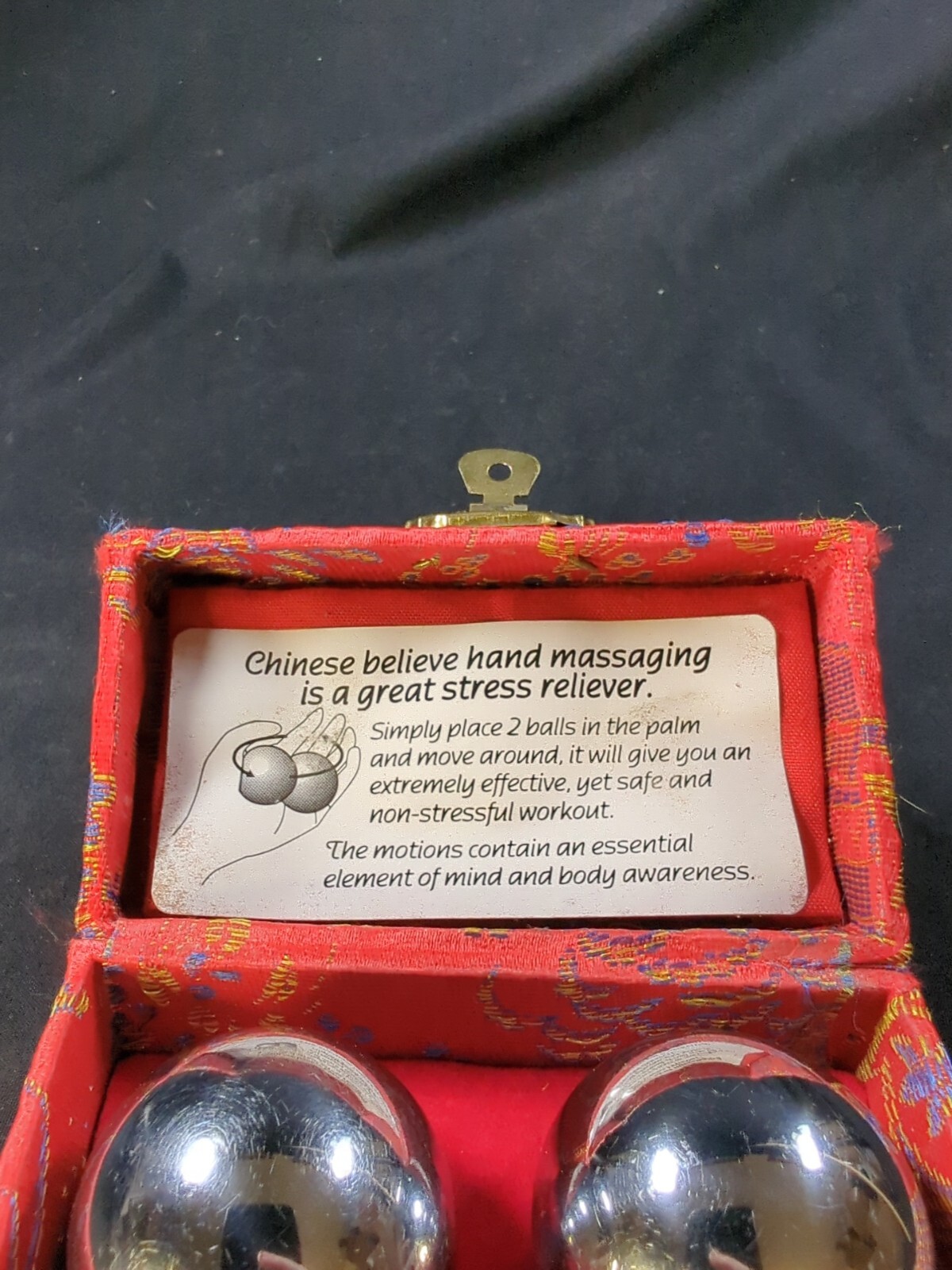 Vintage Shouxing Chinese Stress Relief Meditation Ringing Iron Chime Balls VTG