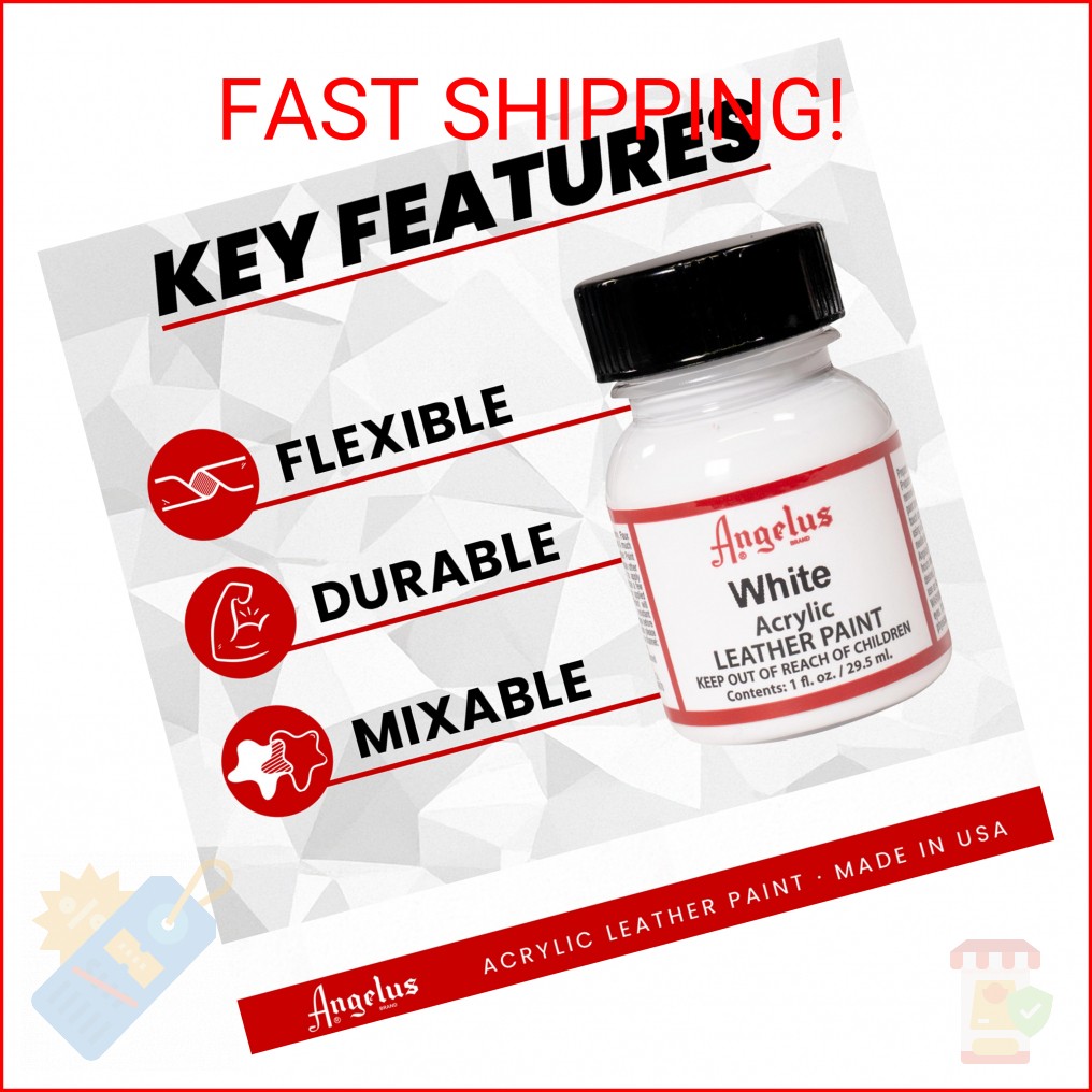 Angelus Acrylic Leather Paint, 1 Fl Oz, White – Professional Flexible, Crack, Sc