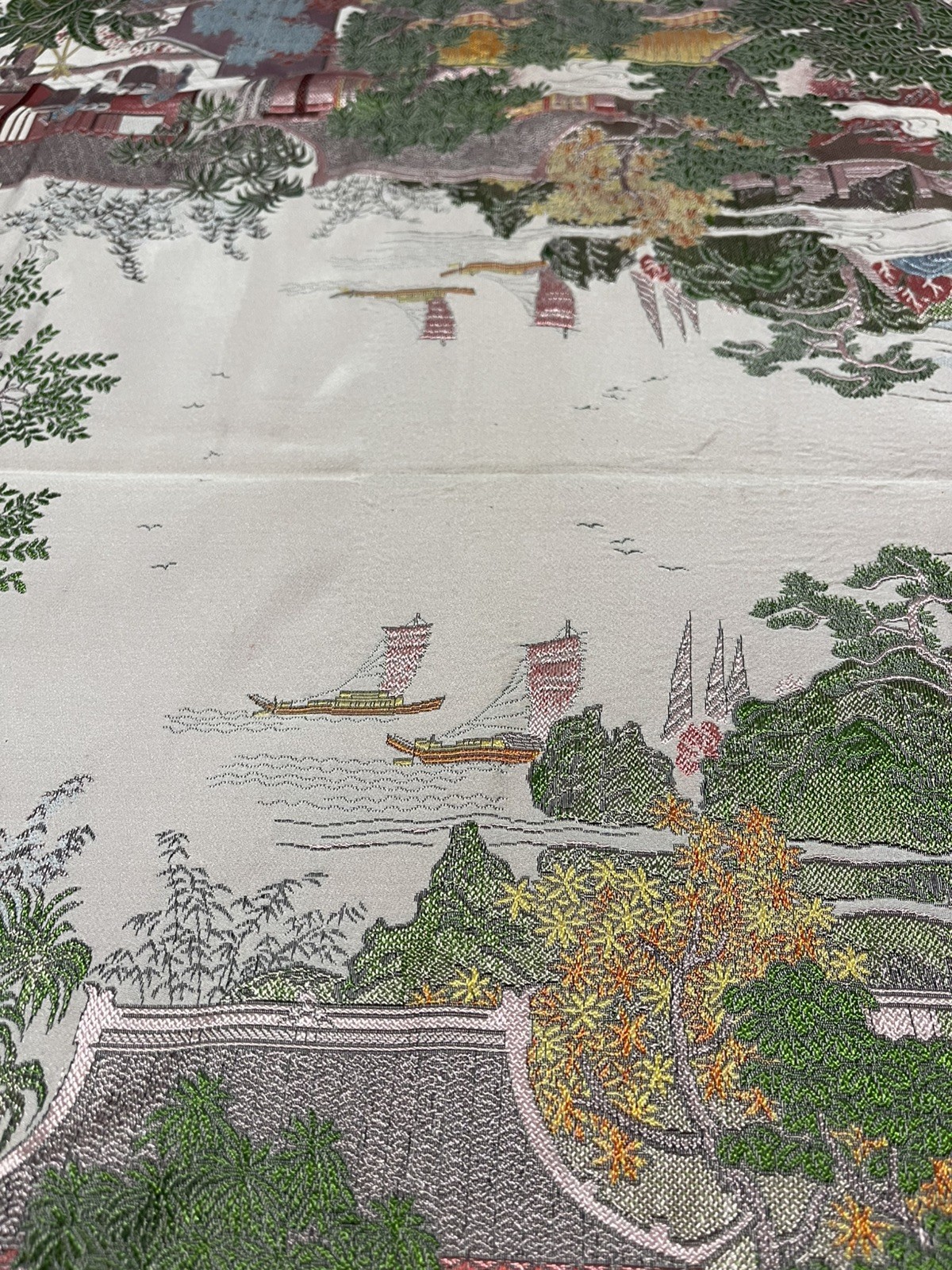 Vintage Gorgeous “Brocaded Flowers” Chinese Silk Tapestry Tablecloth 80″x54″