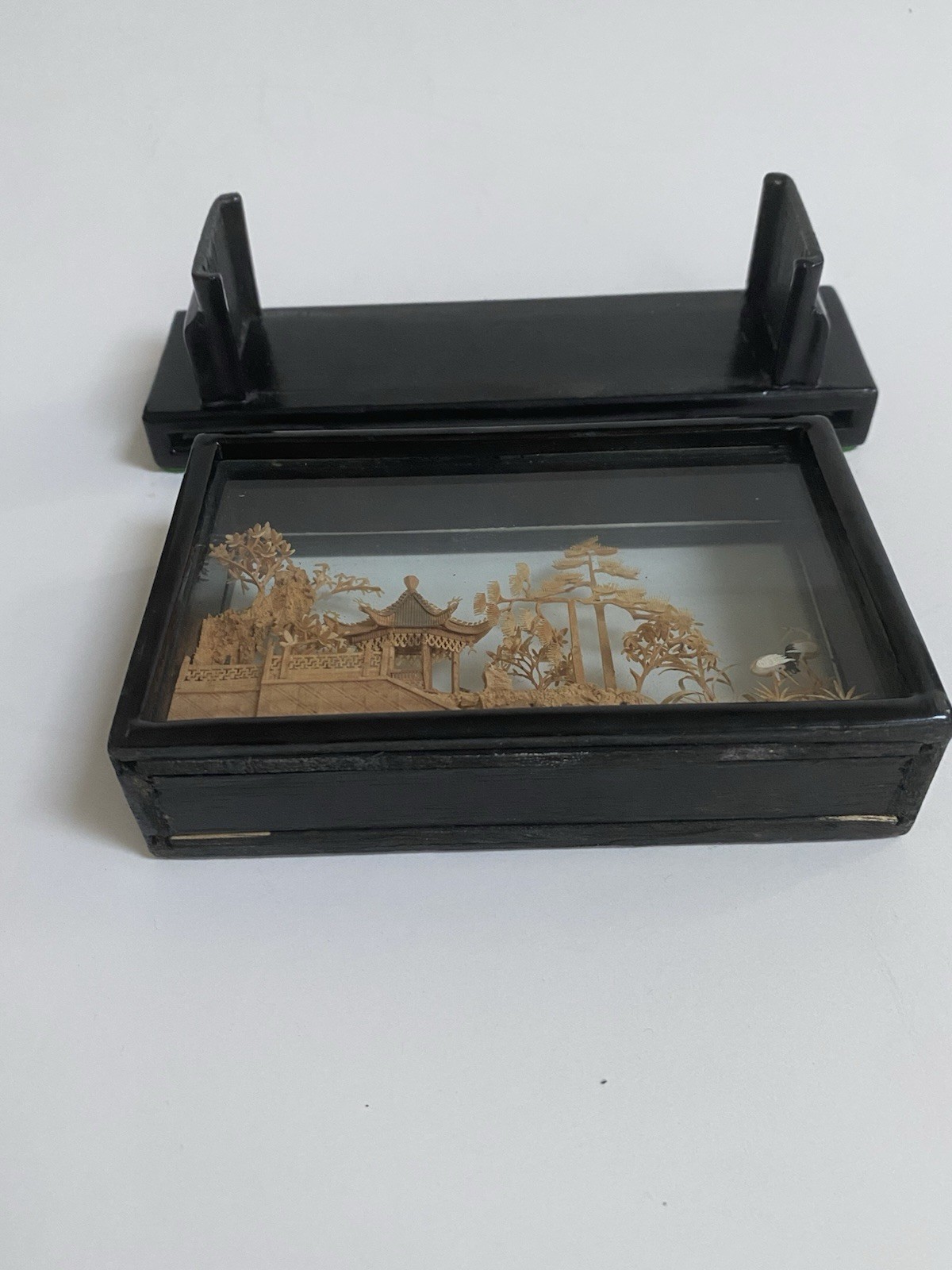 Vintage Chinese cork carving diorama Shadow box. 6.25 In Long, 3.75 High,…