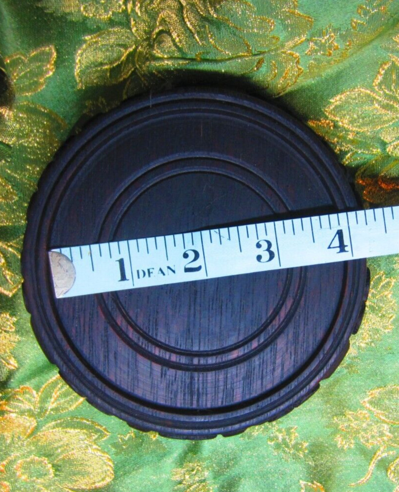 Vintage Chinese Carved Footed Black Hard Wood Display Stand Solid 4″ Hong Kong
