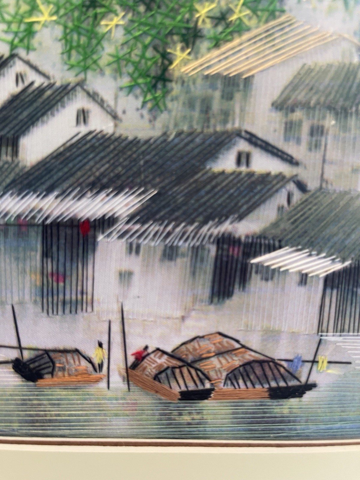 Chinese Silk Tread Art In A 7.5 X 9.5 “ Matt. No Frame. Beautifully Done.