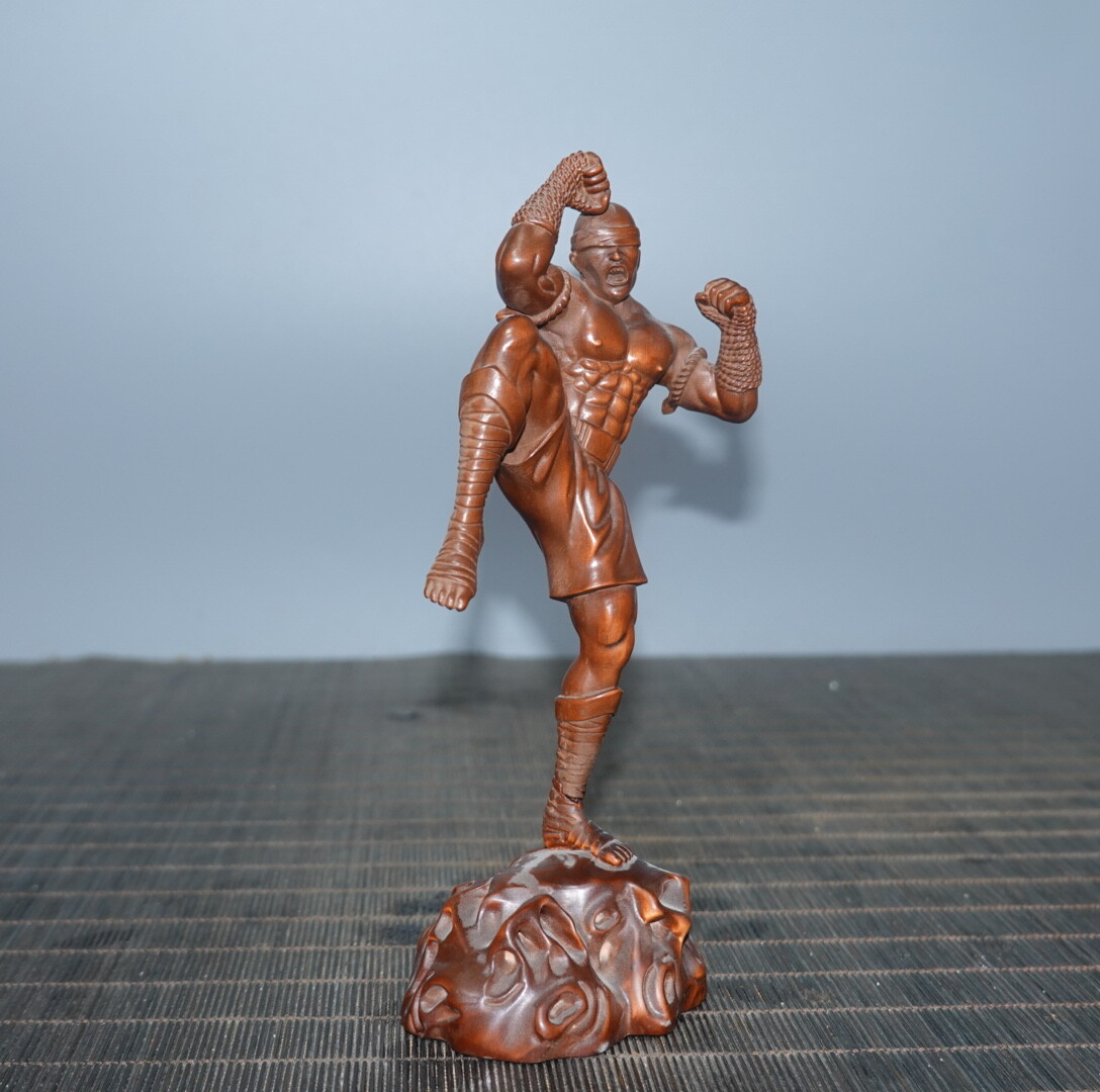6.3″ Collect Chinese Box-wood Carving Blind Monk Stand Statue