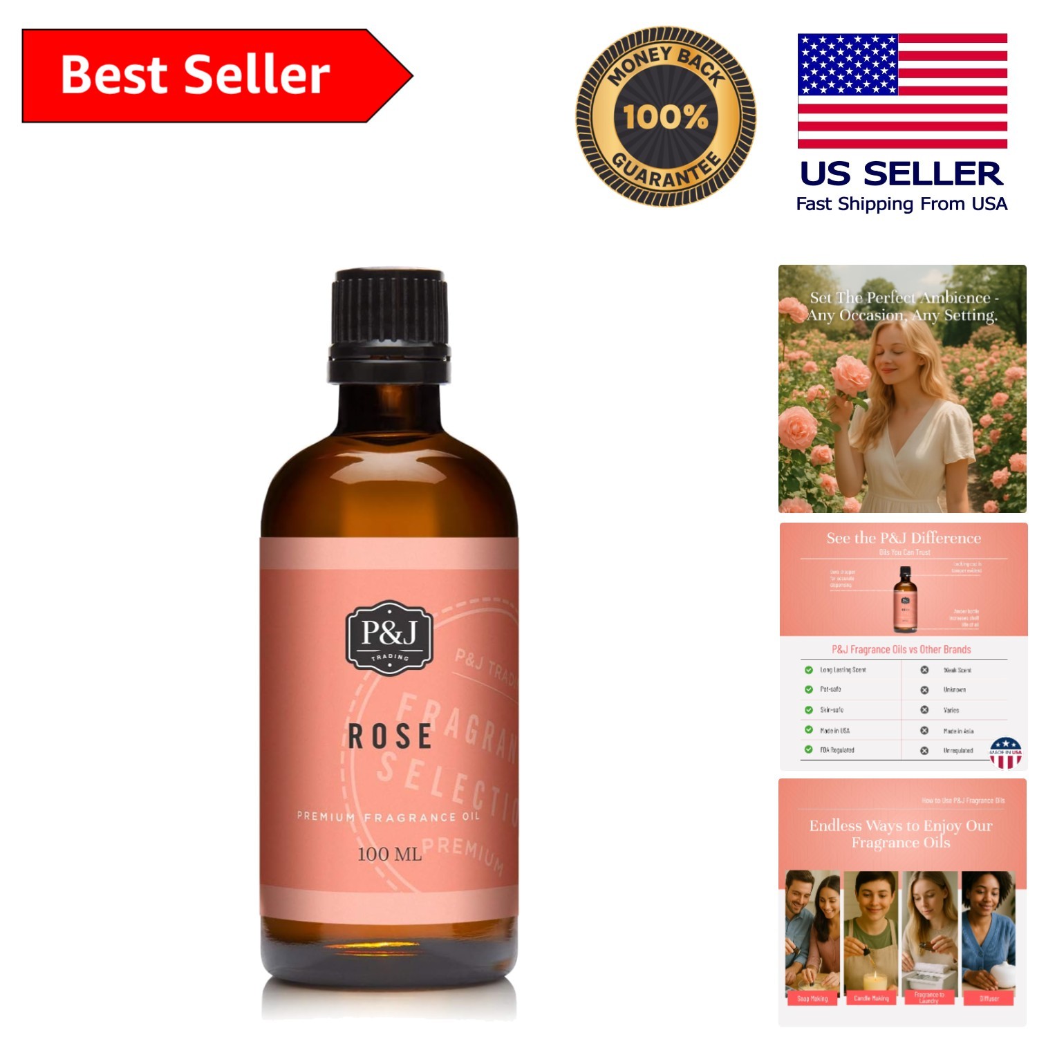 & Cruelty-Free Rose Fragrance Oil 100ml – Ideal for Home Scents and Crafts