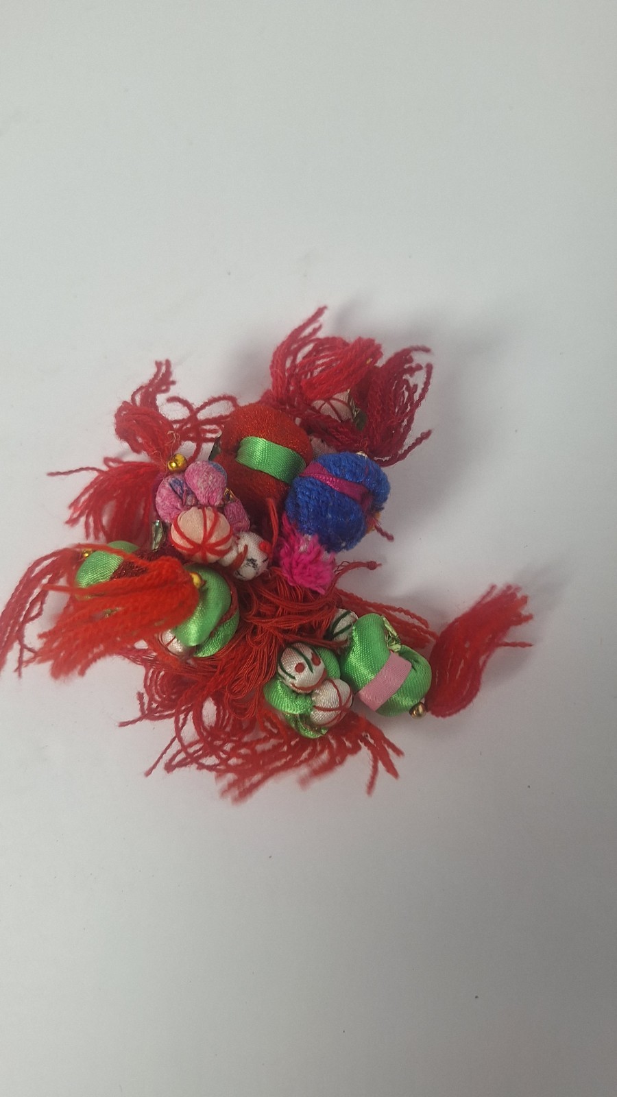 Chinese Multicolor Fabric Ball Tassel Hanging Ornament w/ Small Decorative Balls