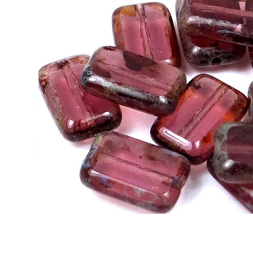 12x8mm Czech Glass Rectangle Beads Amethyst – Picasso (12)