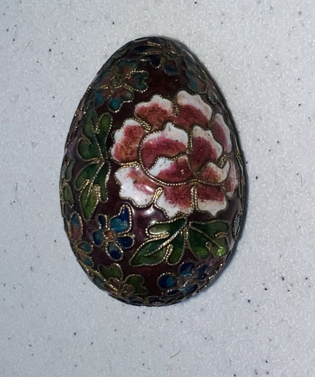 Vintage Chinese Floral Cloisonne Enamel Metal Egg #11A