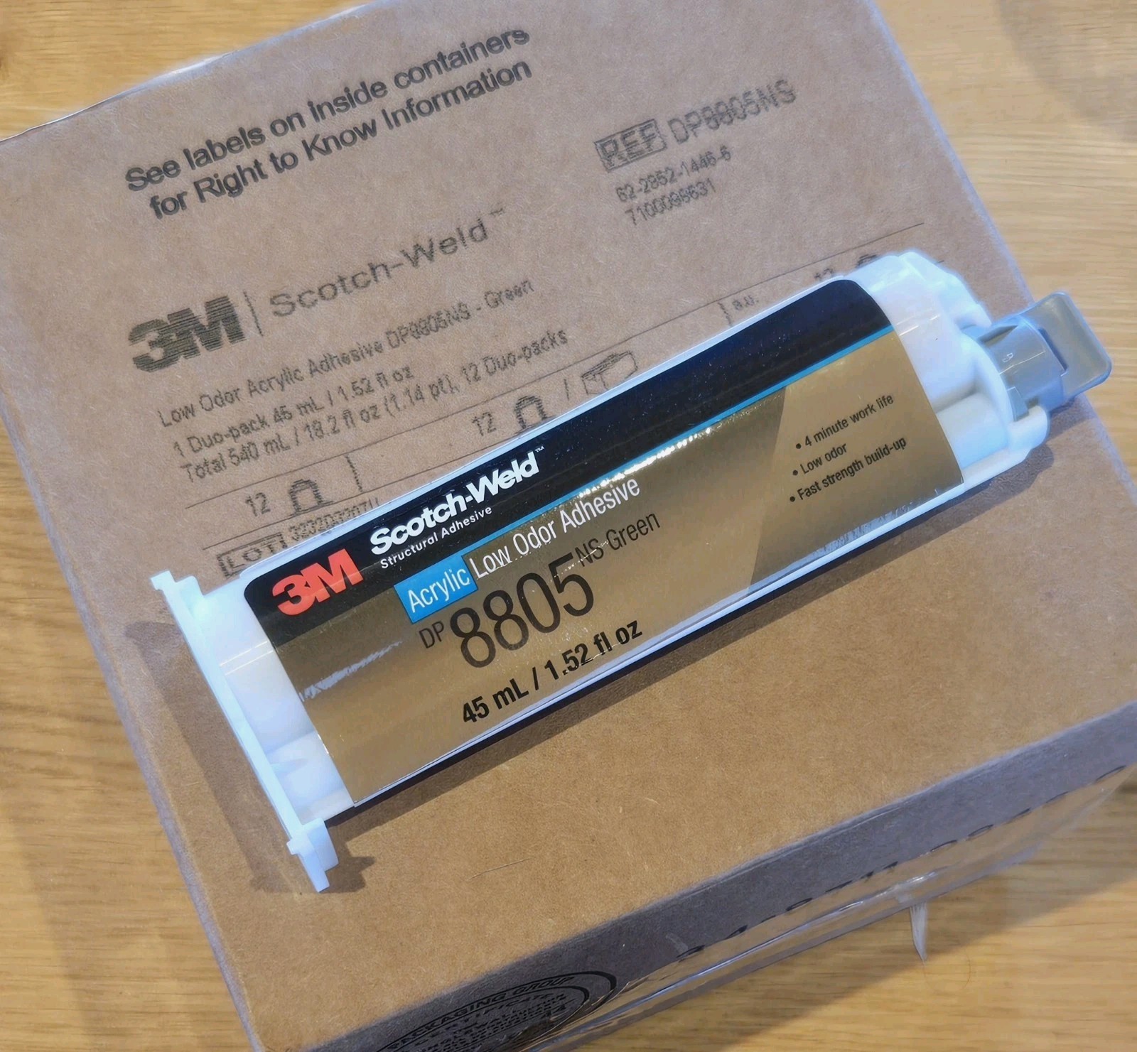 3M Scotch-Weld Low Odor Acrylic Adhesive DP8805NS, Green, 45 mL Exp AUG 2025