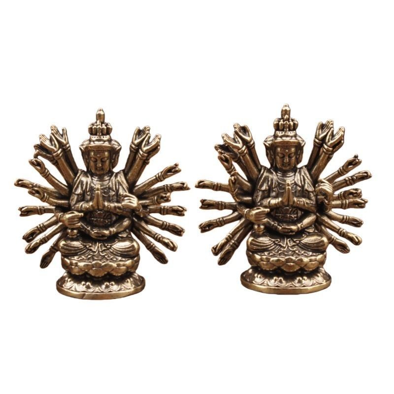 Brass Thousand-Hand Guanyin Statue, 4.6cm, Pendant & Keychain