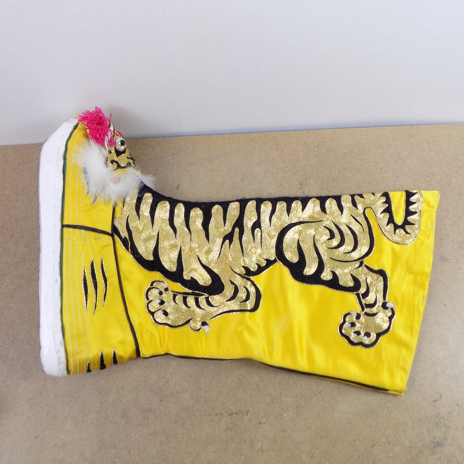 Pair of Vintage Chinese Opera Theater Tiger Shoes Boots 10.5″ x 3.25″ x 16″ VGC