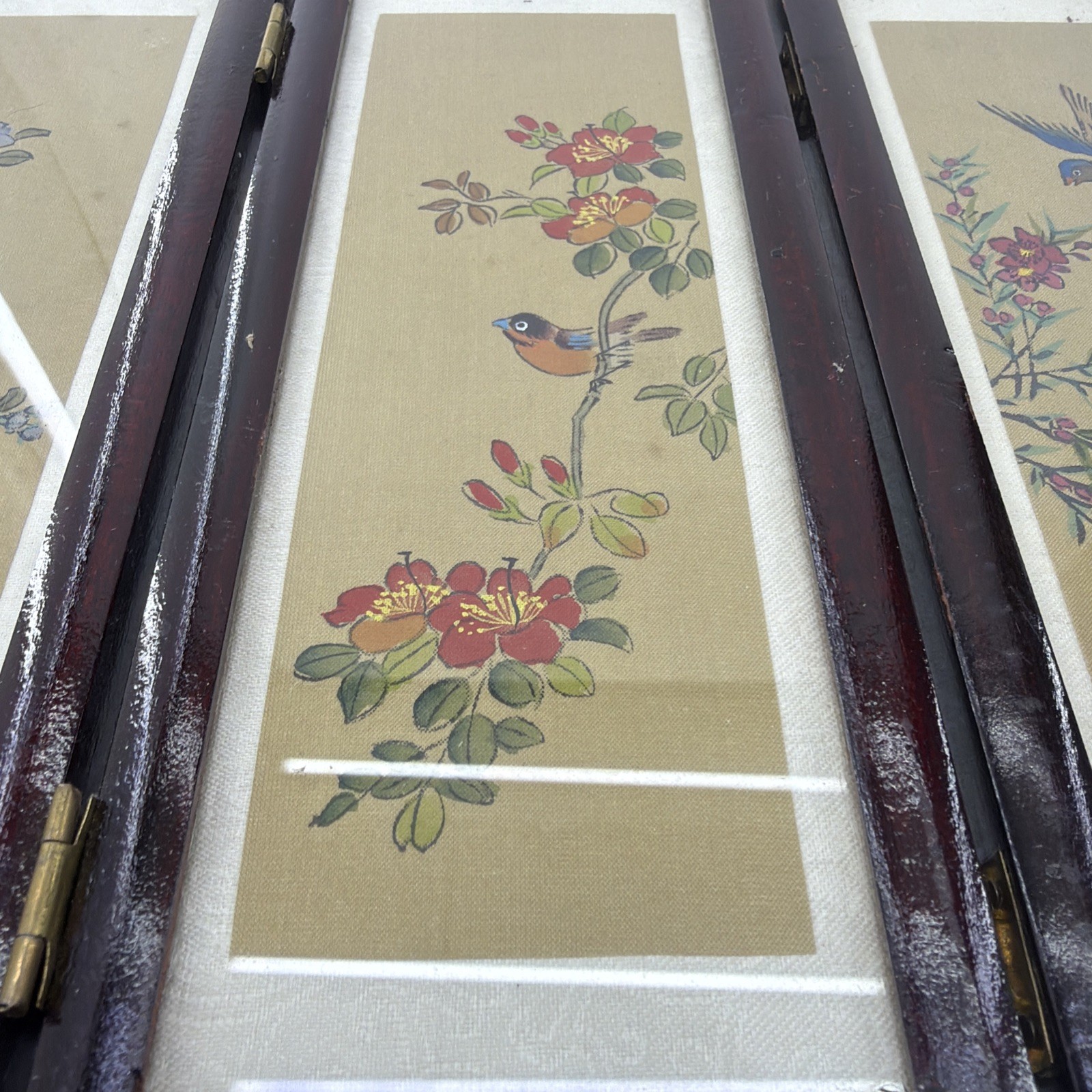 Small Vintage Chinese Folding Tabletop Screen 4 Panel 2 Sided 9.5″ x 14″