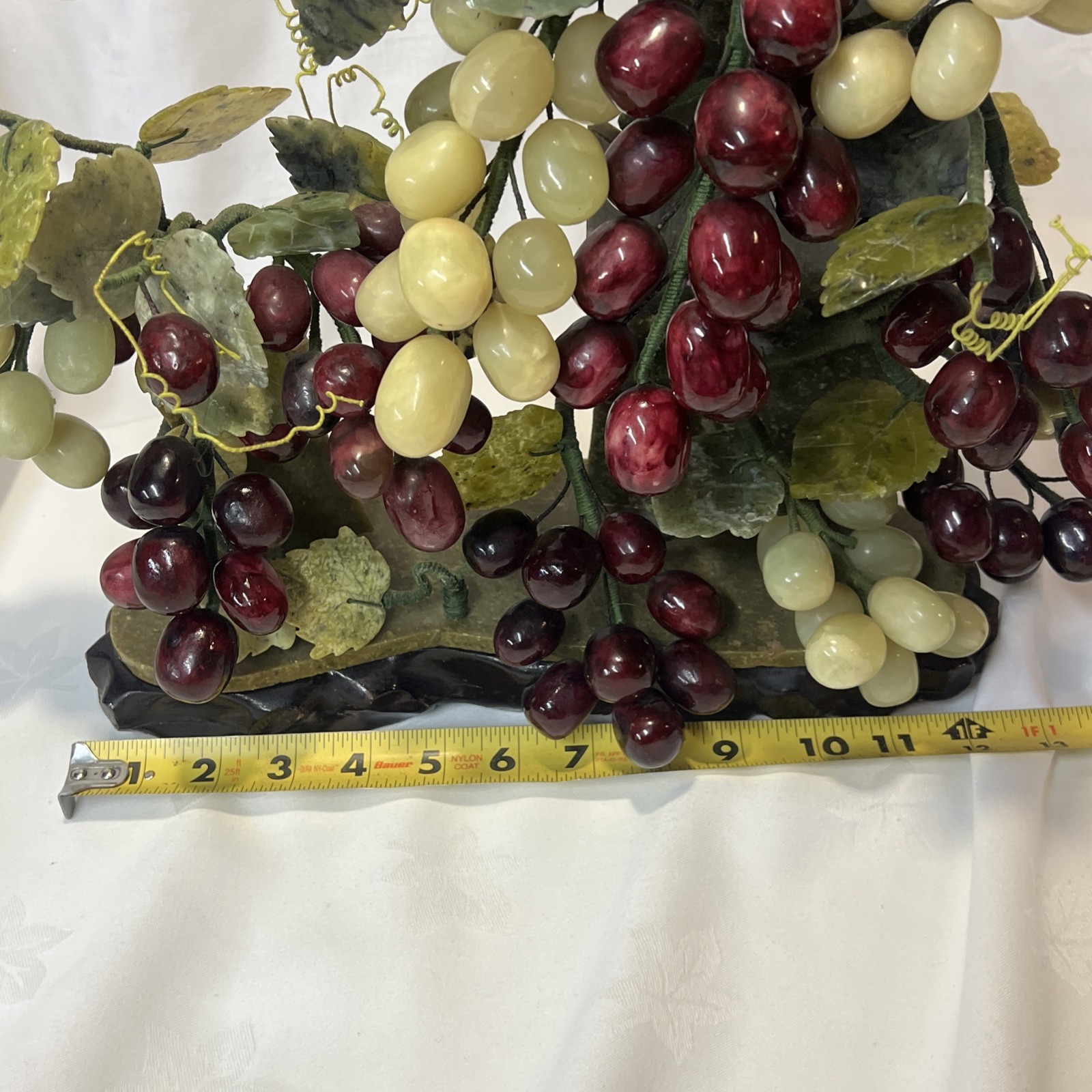 Asian Chinese Oriental Jade Stone Grape Fruit Bonsai Tree WoodenStand purple VTG