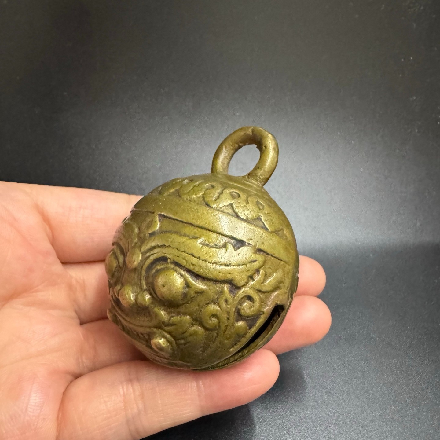 Vintage Chinese Bronze Lion Face Bell Antique Brass Beast Head Hanging Ornament