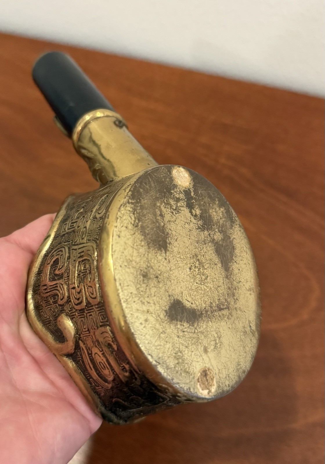 Chinese Brass Silk Iron Vintage Wooden Handle
