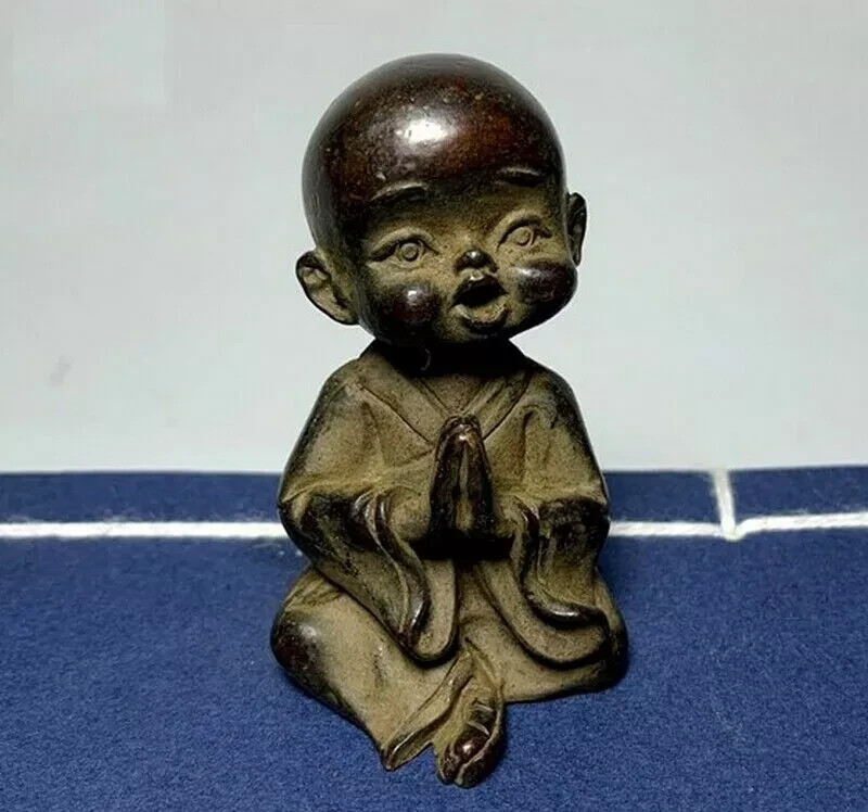 Solid Brass Kid Monk Buddha Statue Zen Table Decor