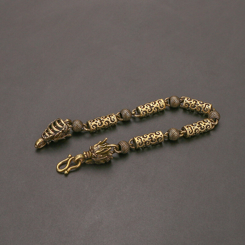 9.45″ Chinese Vintage Pure Copper Bracelet Xiangyun Dragon Couple Bracelet Gift