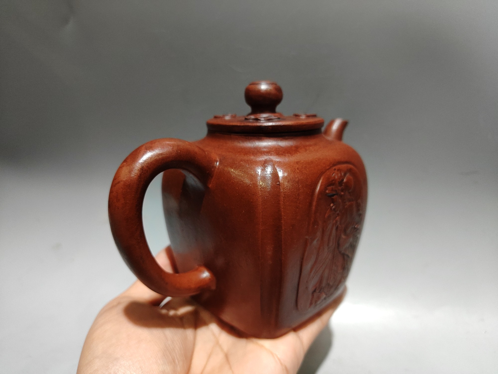 6.3″ Collect Chinese Zisha Pottery Red Clay Hand-made 360CC Longevity God Teapot