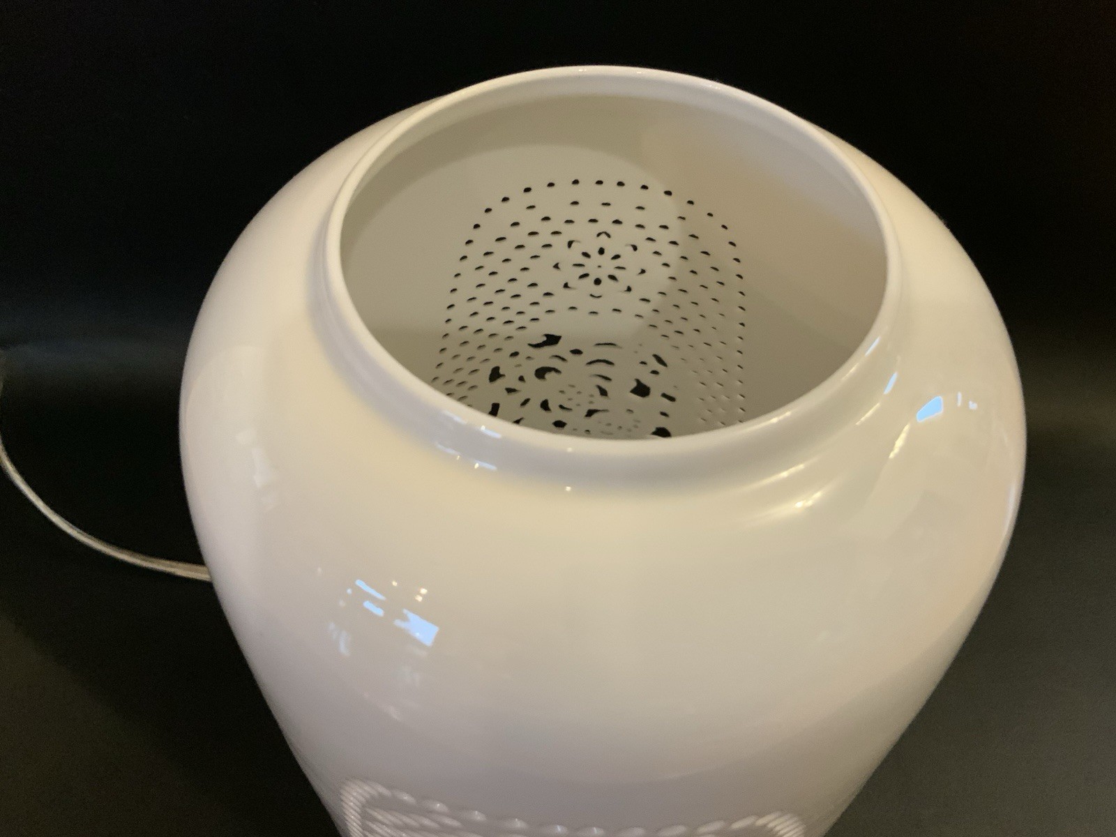 Lamp Pierced White Bone China W/Lucite Base Modern