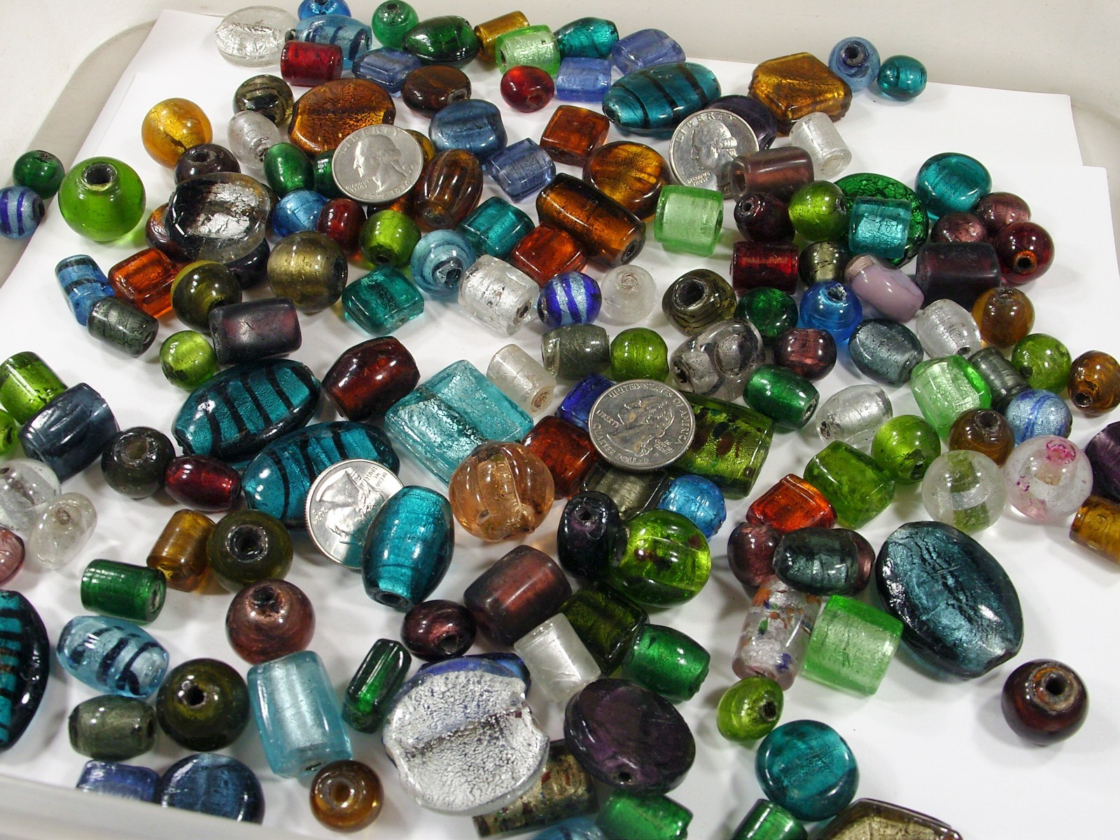 2 Pounds Assorted Shapes and Sizes India Foil Glass Beads Wholesale (ARK-2) ⭐
