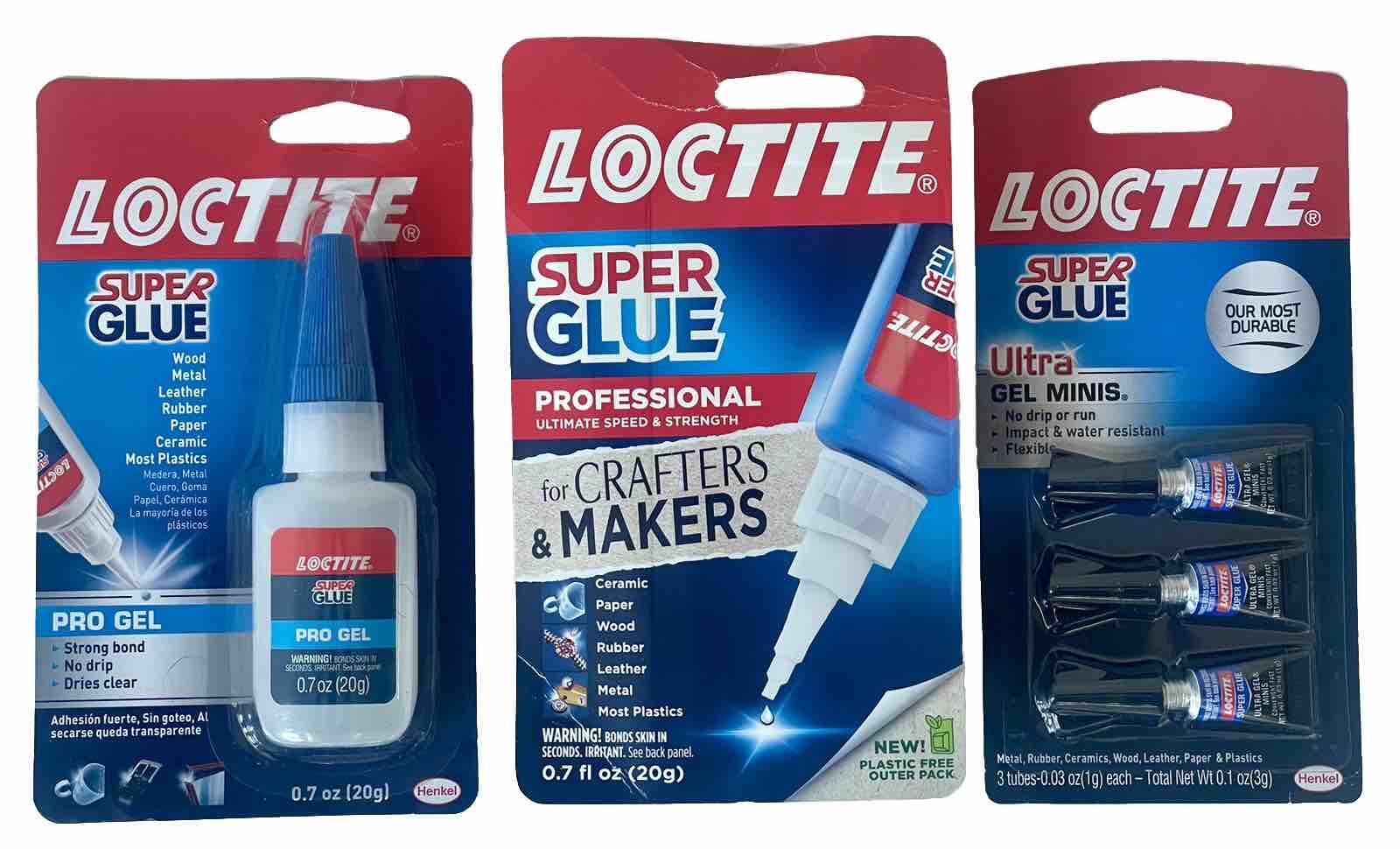 LOCTITE SUPER GLUE 3 ASSORTED PACKS-PLASTIC-WOOD-METAL-LEATHER -CRAFTS & MORE