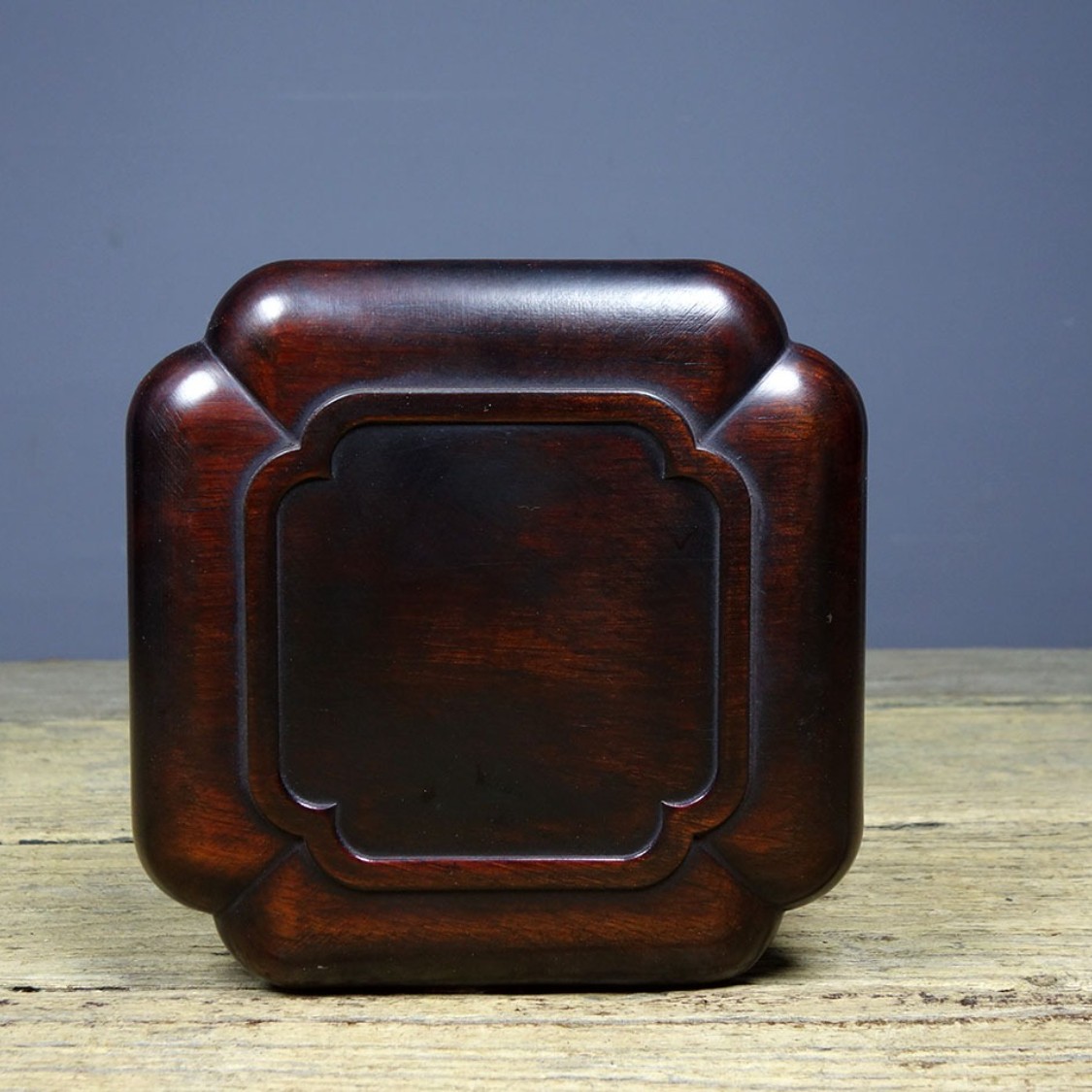 Vintage Hand Carved Rosewood Square Tea Tray Decor 13cm