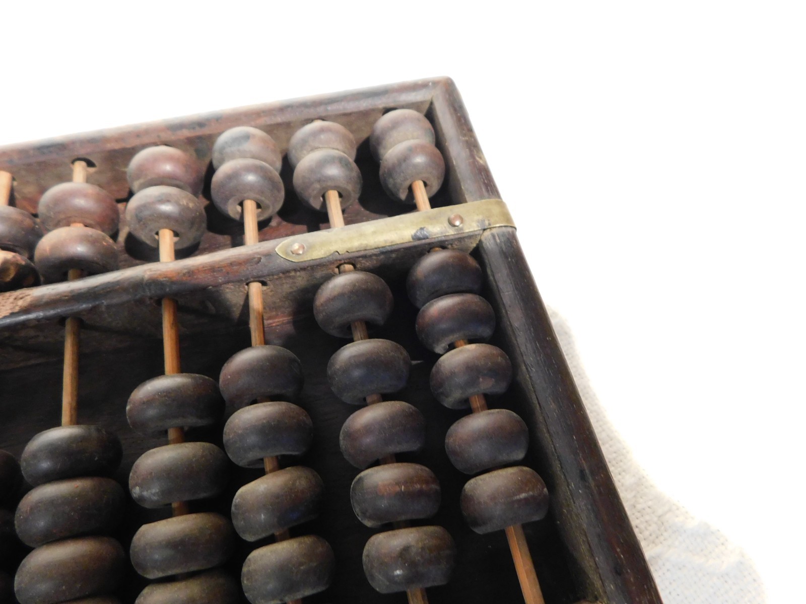 Vintage Chinese Abacus Wood & Brass Calculator 11 Row 77 Bead