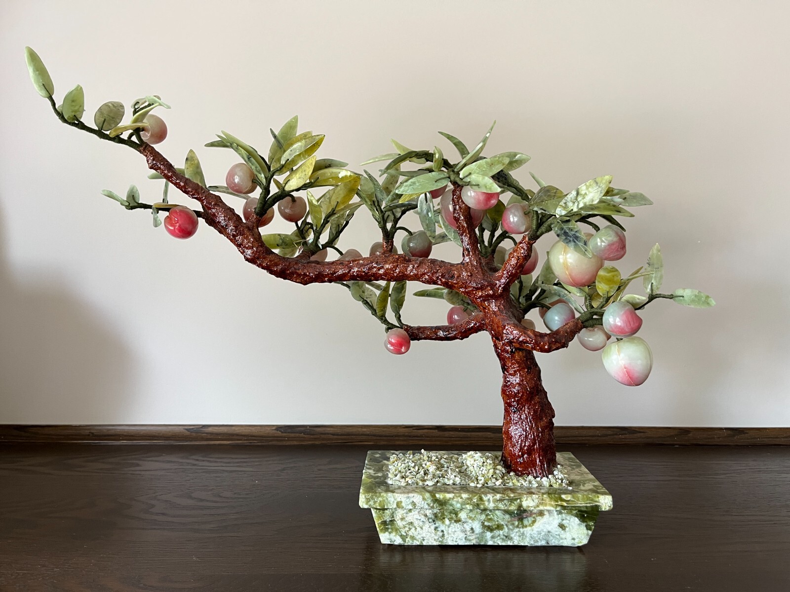Chinese Carved jade Gemstone Peach Tree ,BonsaiTree 1970-1980