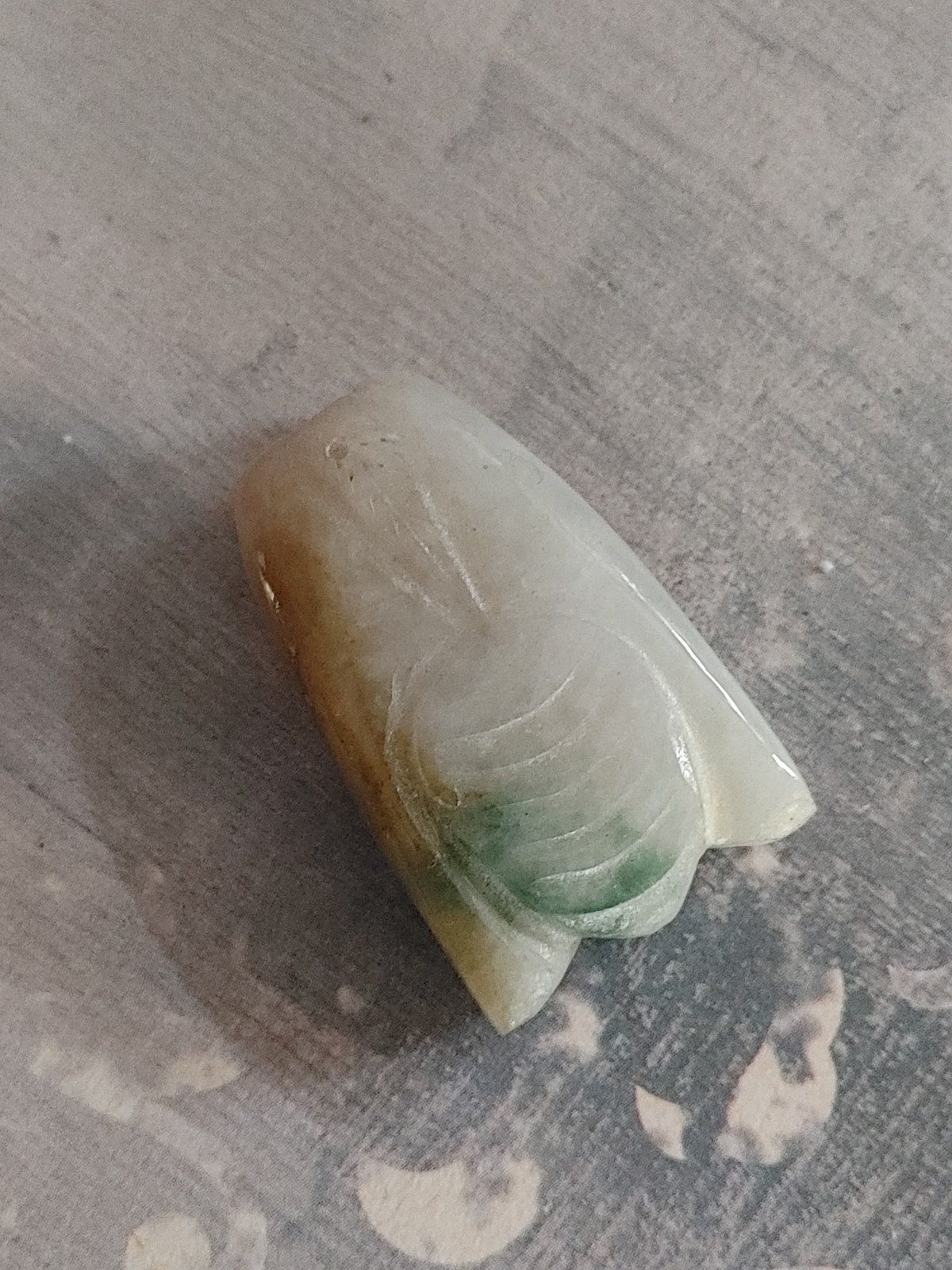 Vintage jade bead carved insect cicada winged beetle drill hole at top center