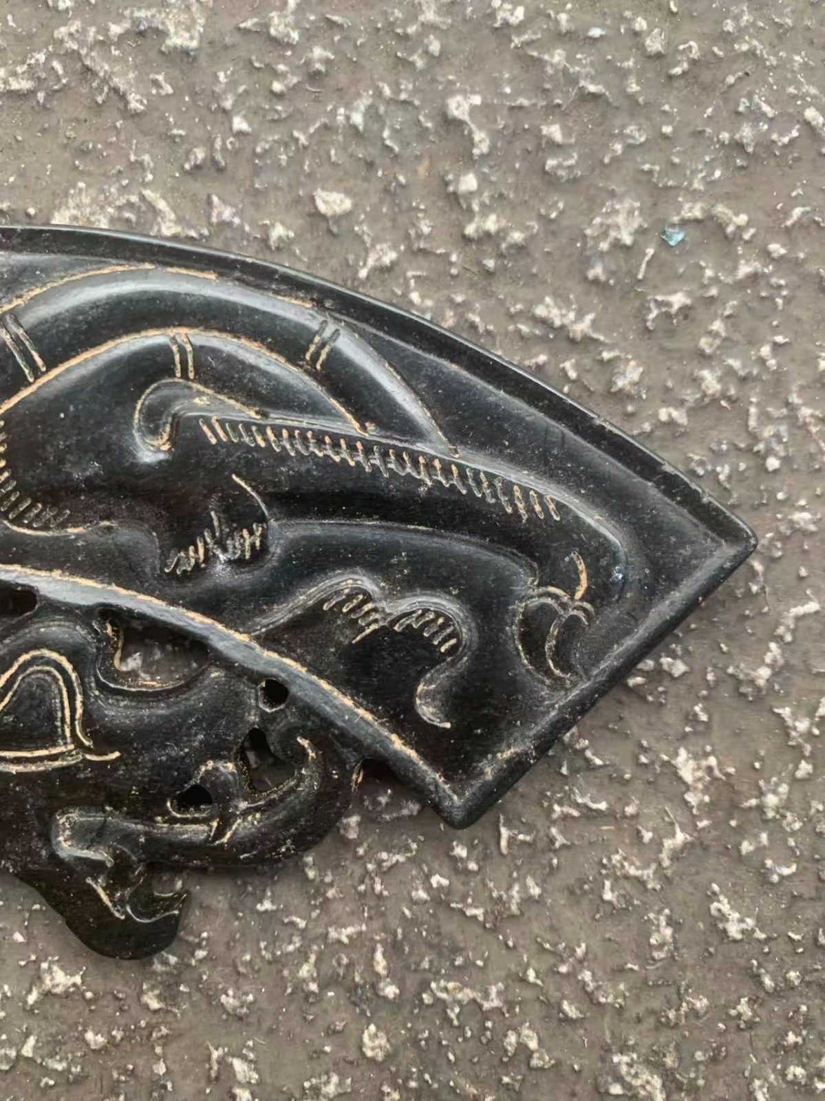 6.7 Inch Chinese Old Black Jade Hand Carved *Dragon Huang* 2Faces Plaque