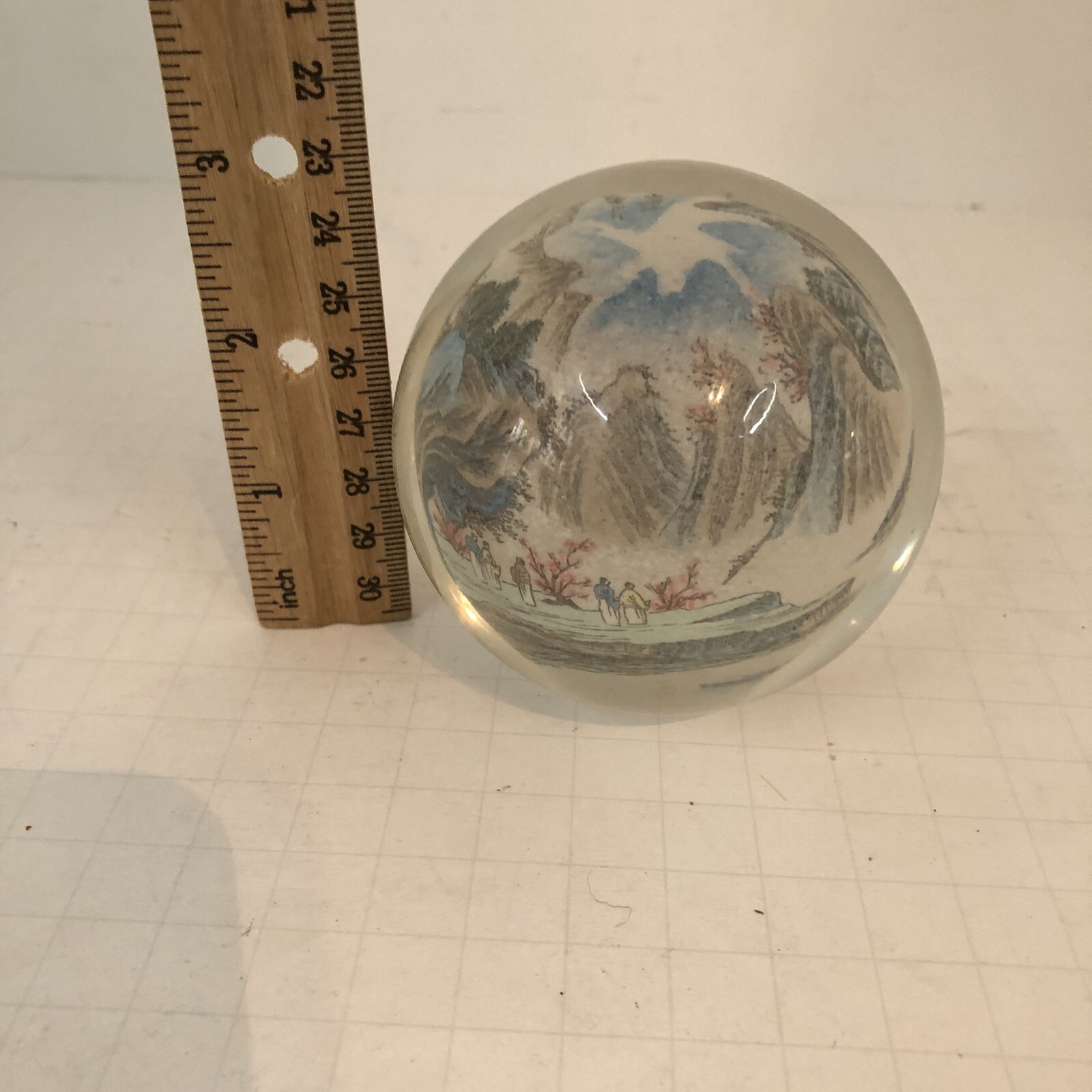 Vintage Chinese Reverse Painted Glass Ball Sphere paper weight Asian scene