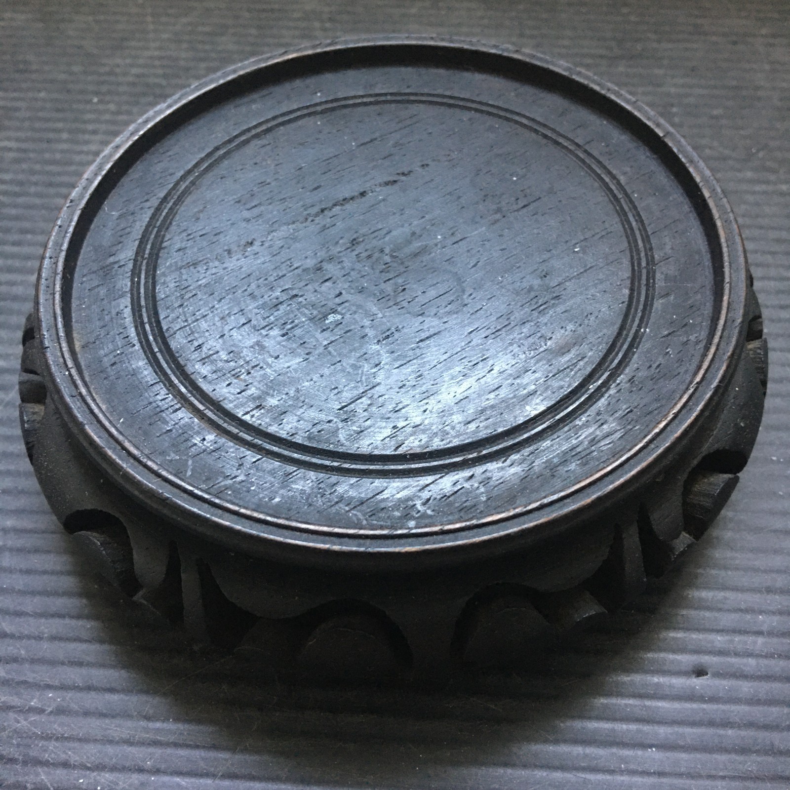 Vintage 1980s Chinese Carved Rosewood Wooden Display Stand Pedestal 5″D