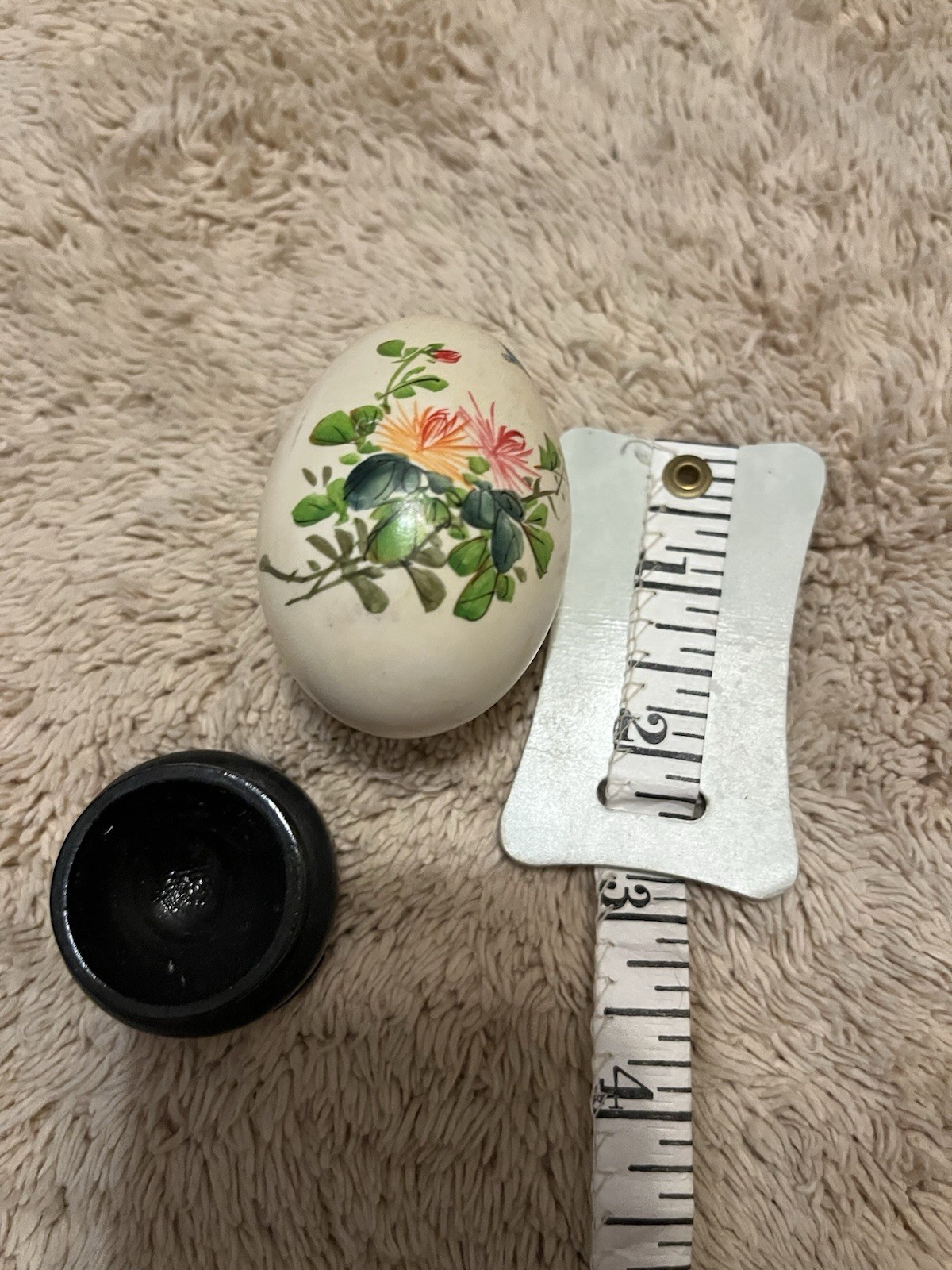 VTG Chinese Oriental Asian Hand Painted Egg Flowers Blue Bird Wood Display Stand