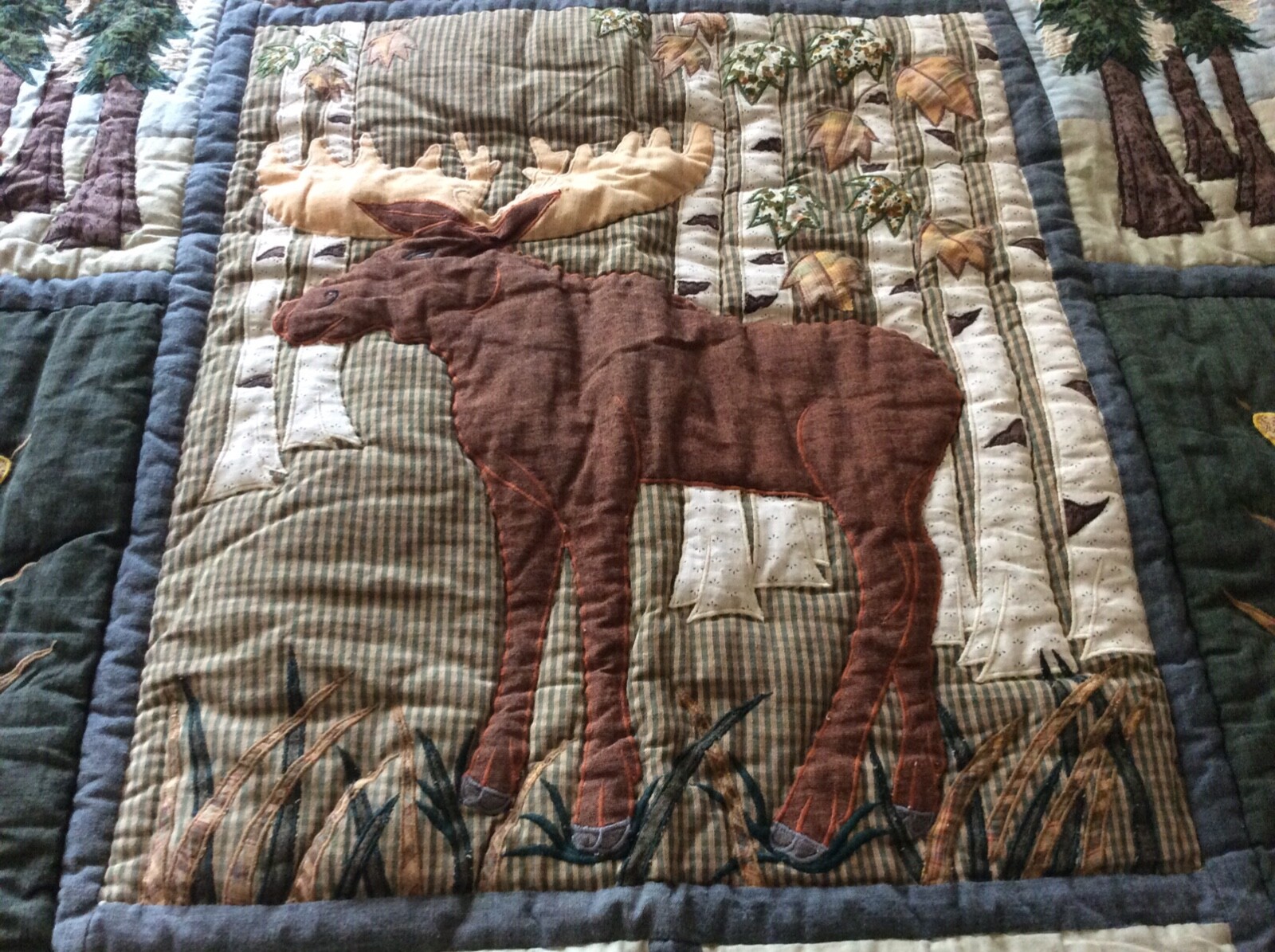 MOOSE IN THE FOREST WALL HANGING EMBROIDERED PATCHWORK 54″ X 64″