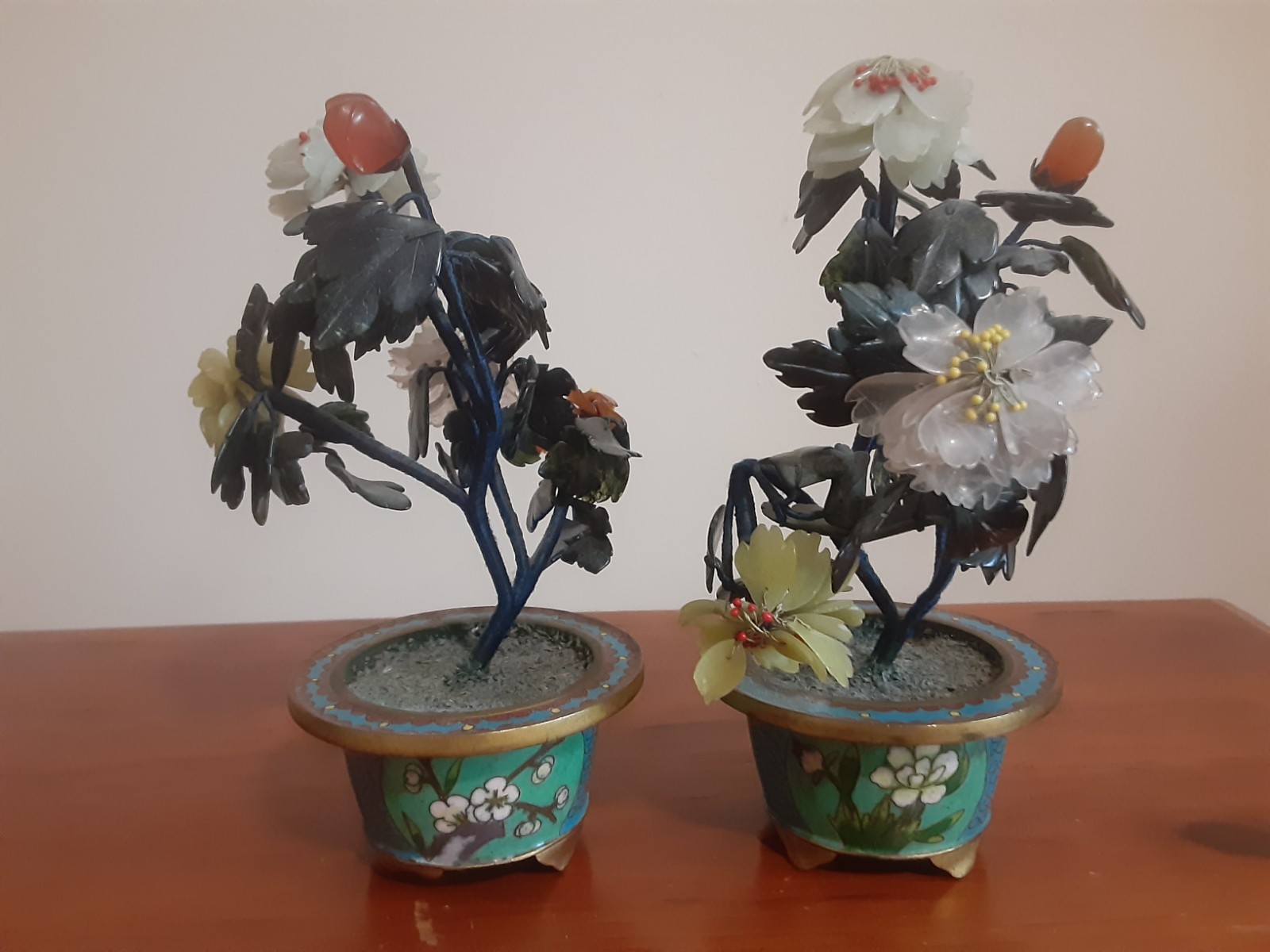 Pair of Antique Vintage Jade Trees